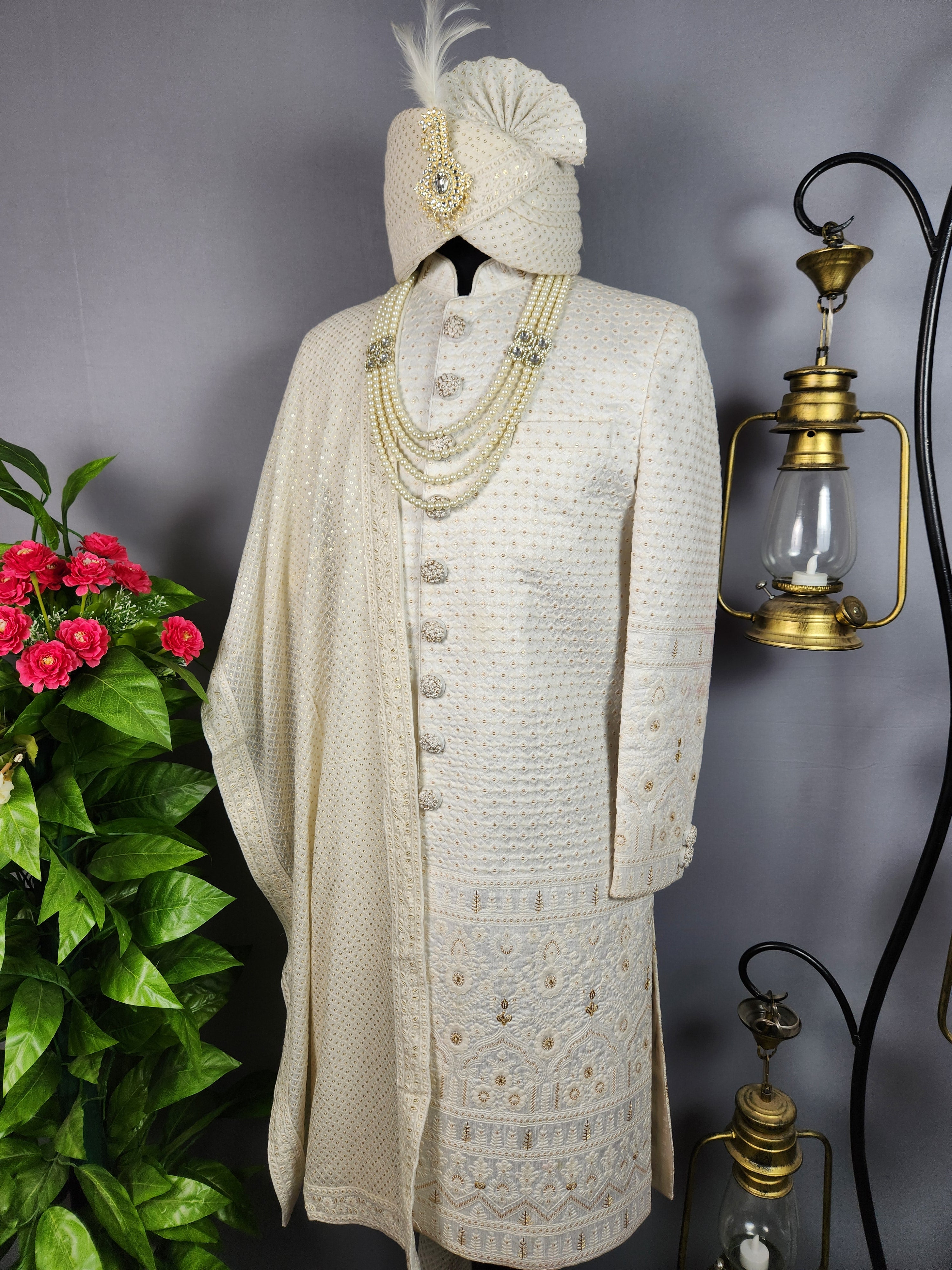 White Sherwani for Groom  -   Indian Wedding Outfit for Men