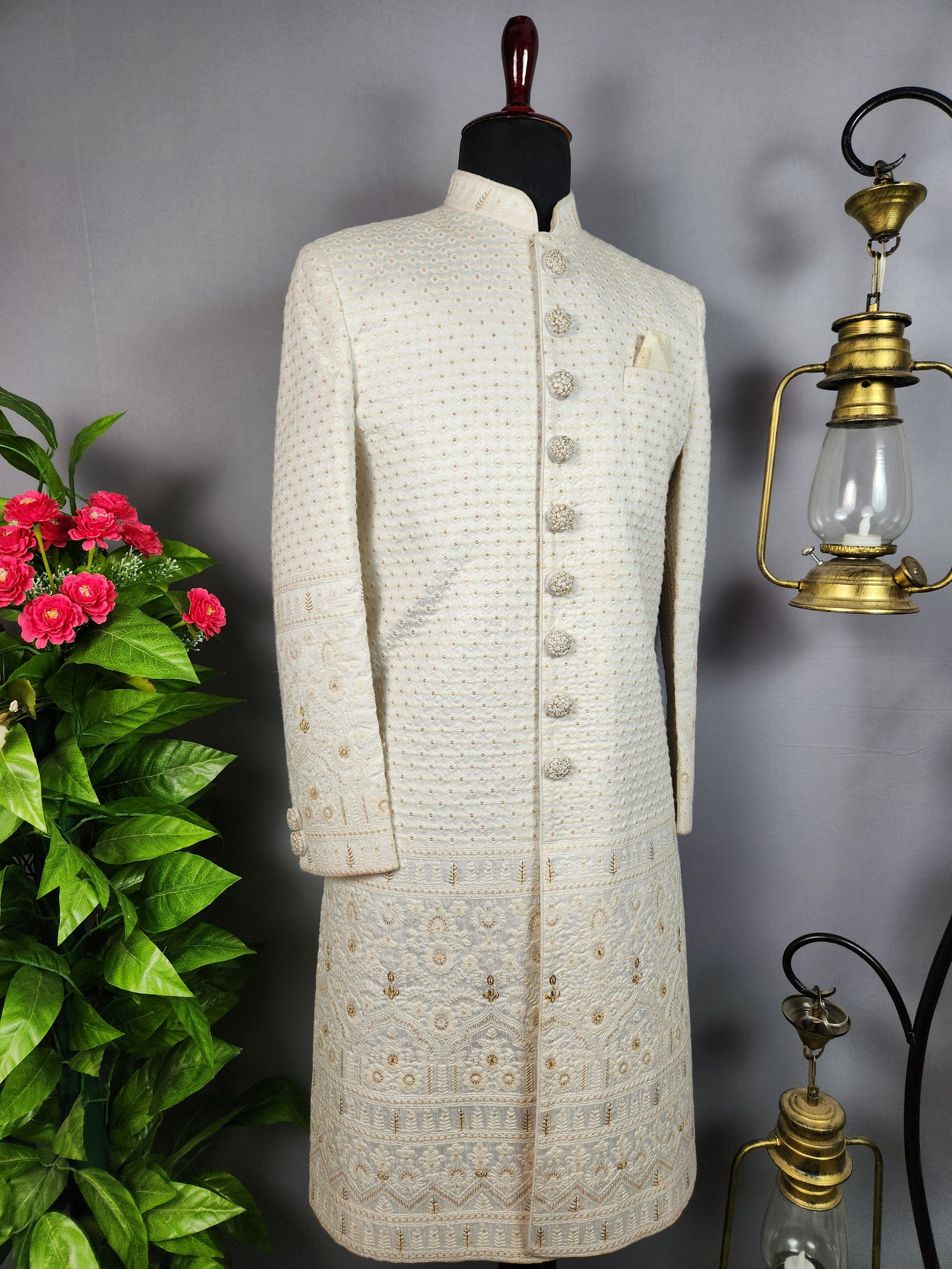 White Sherwani for Groom  -   Indian Wedding Outfit for Men