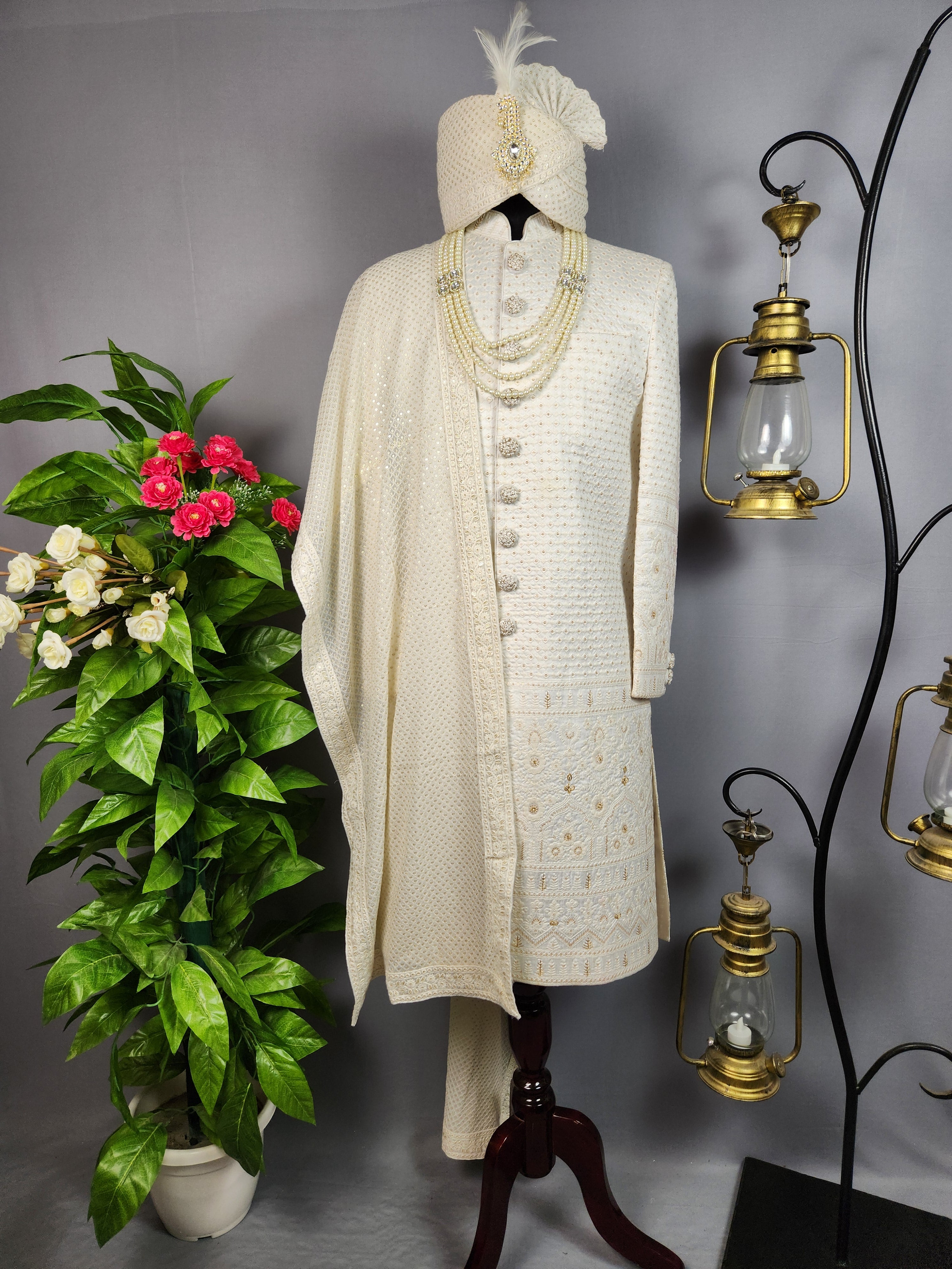 White Sherwani for Groom  -   Indian Wedding Outfit for Men