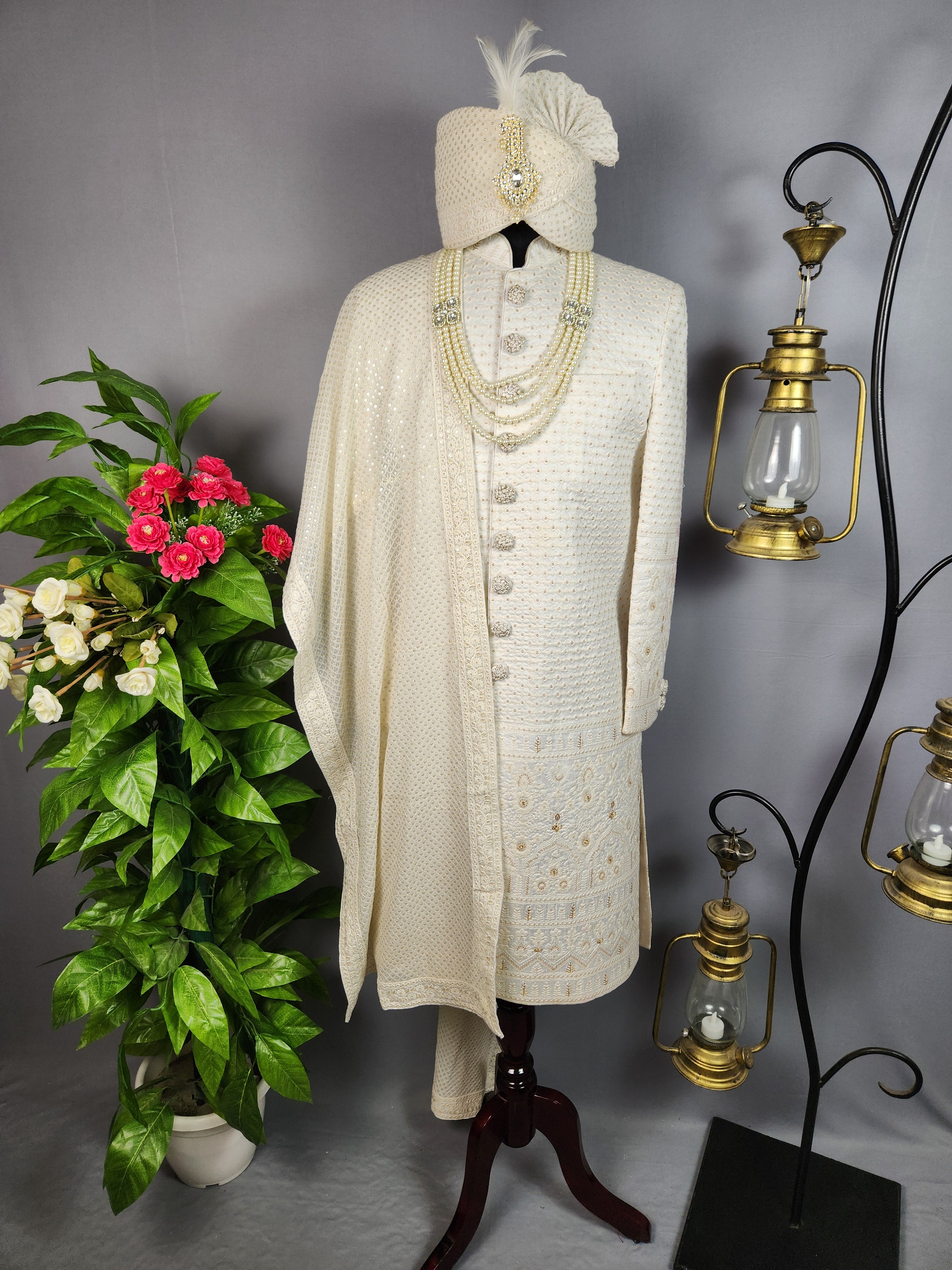 White Sherwani for Groom  -   Indian Wedding Outfit for Men