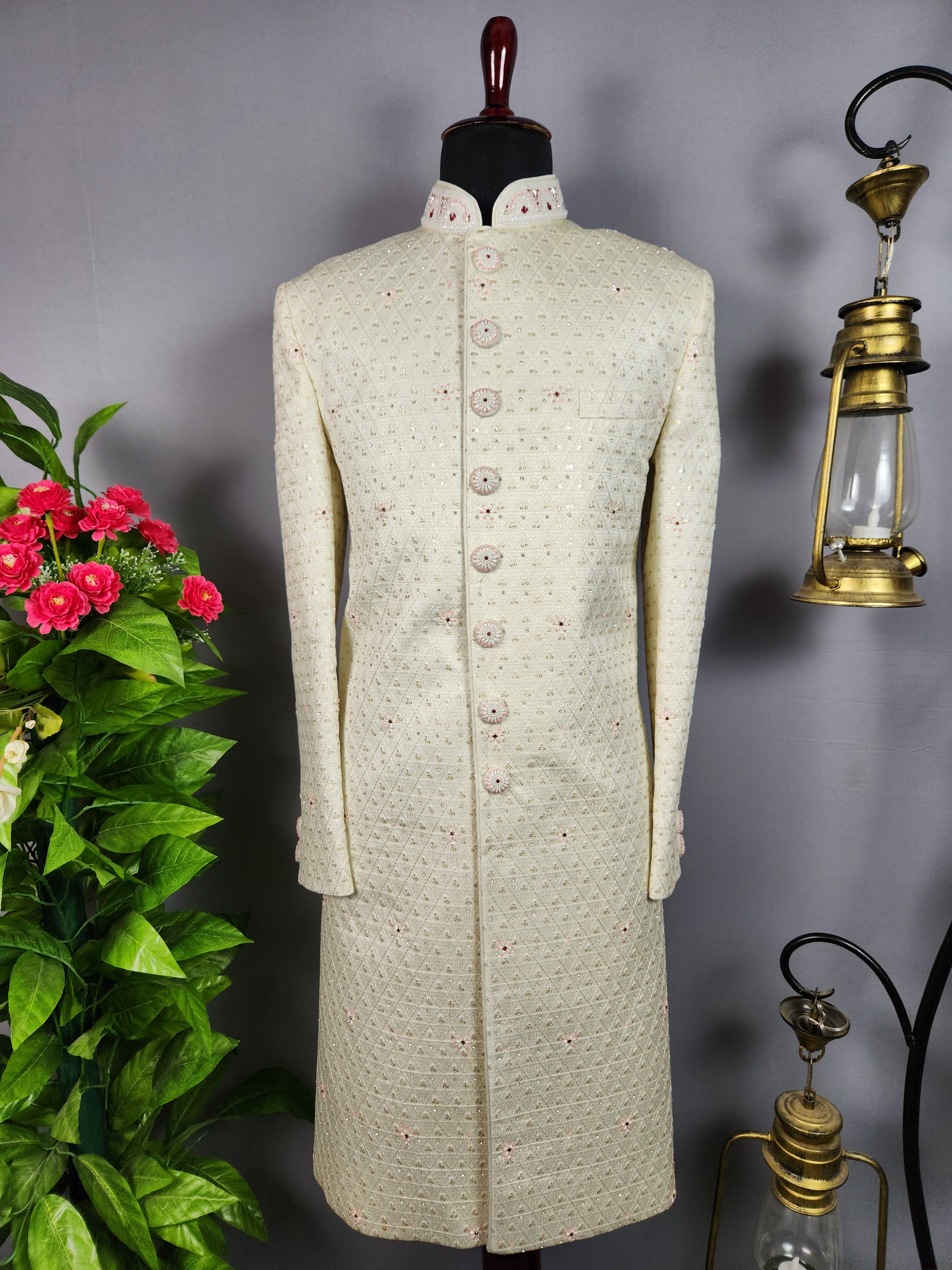 White Sherwani for Groom  -   Indian Wedding Outfit for Men