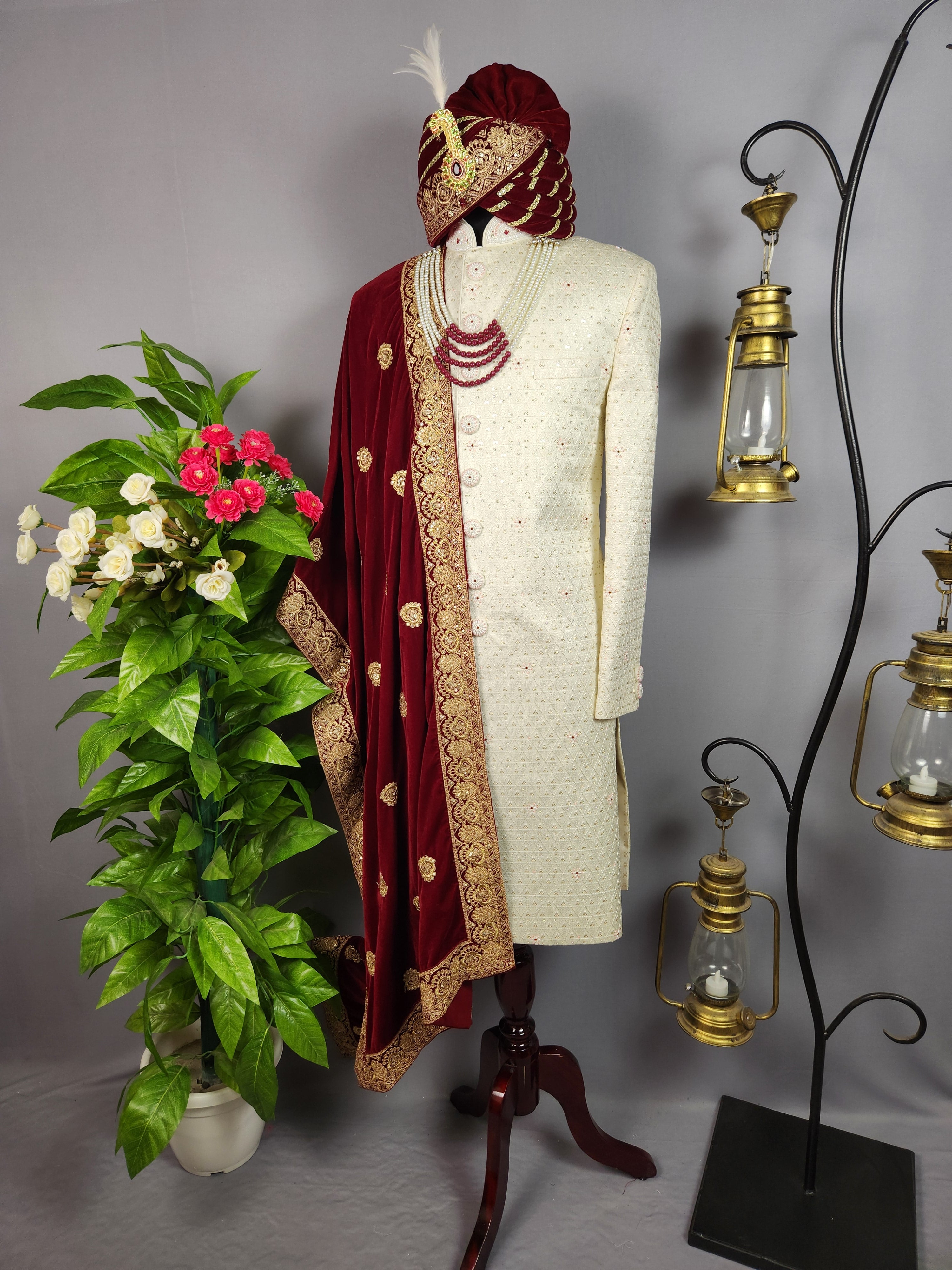 White Sherwani for Groom  -   Indian Wedding Outfit for Men