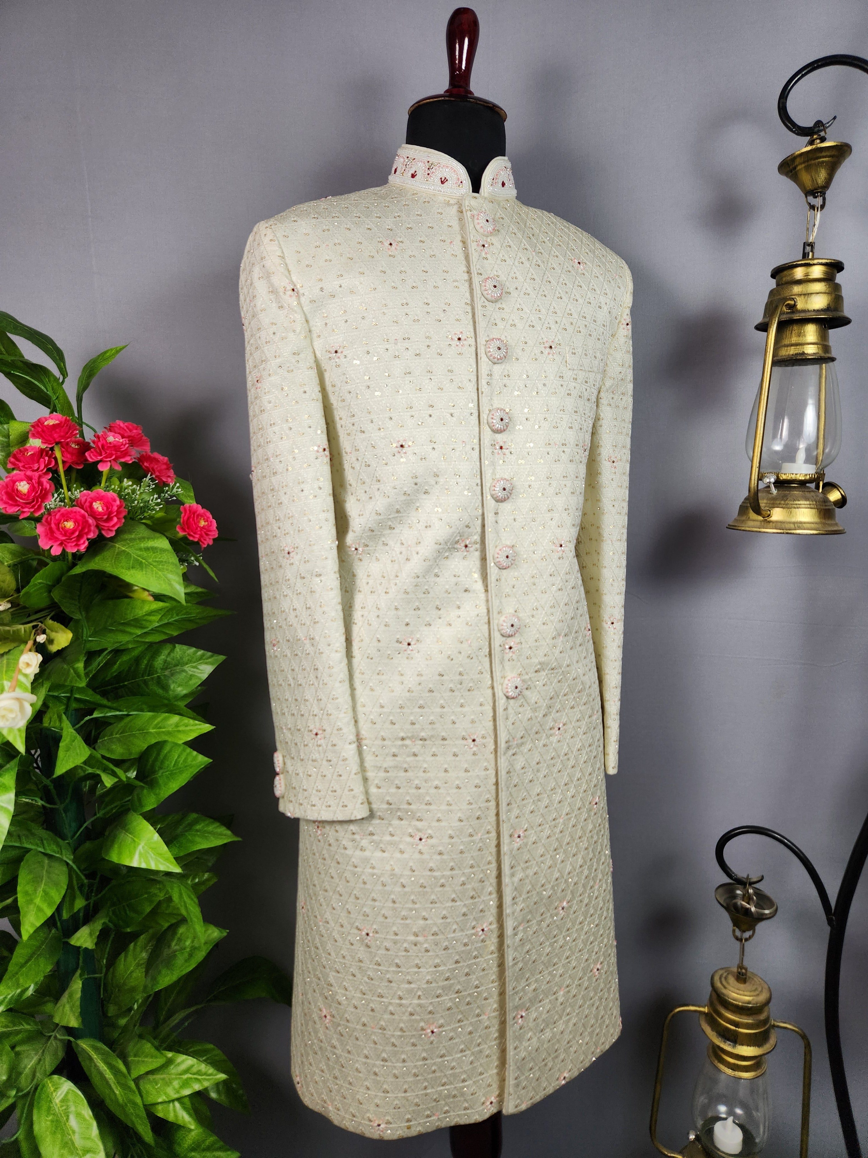 White Sherwani for Groom  -   Indian Wedding Outfit for Men