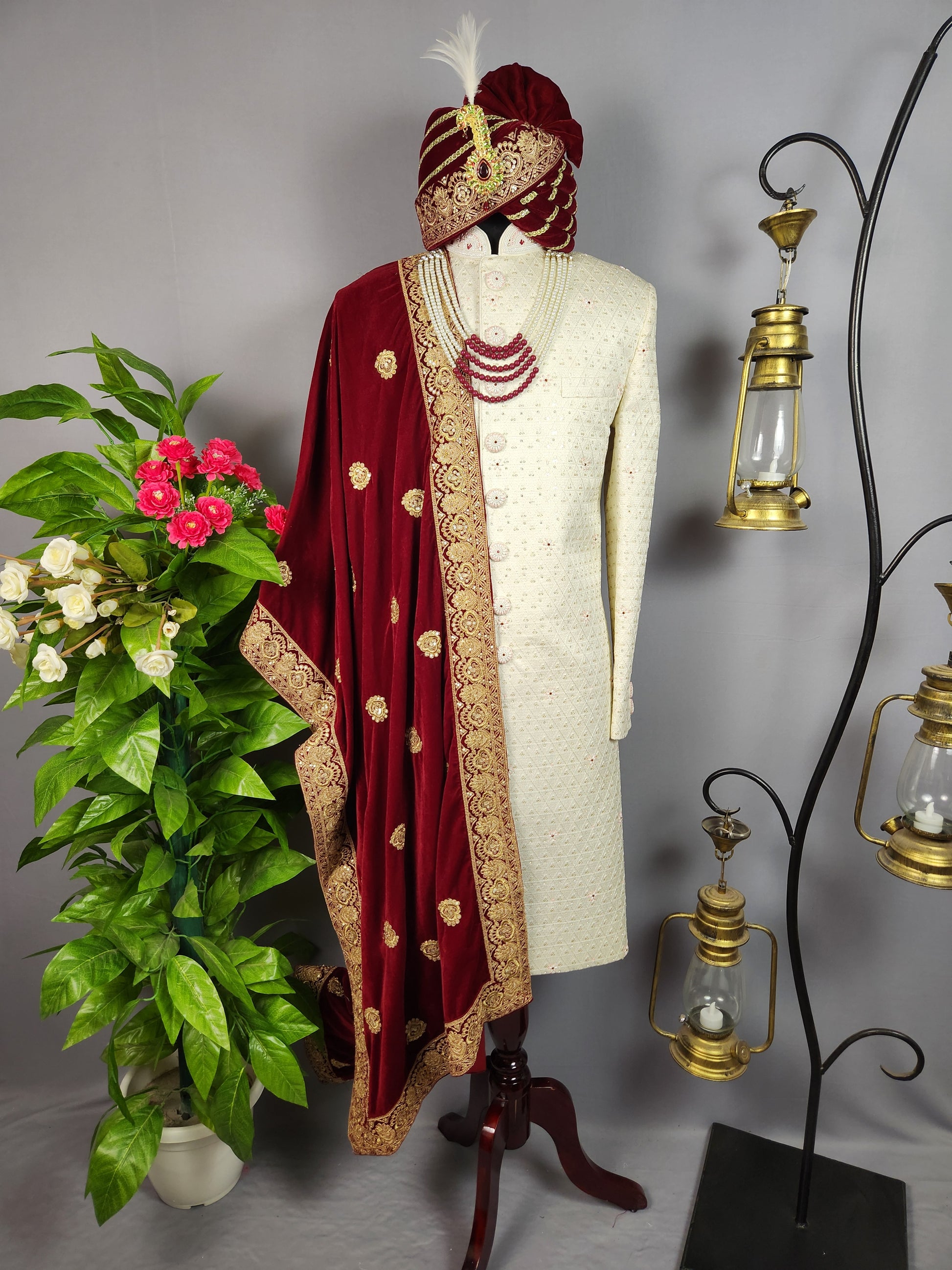 White Sherwani for Groom  -   Indian Wedding Outfit for Men