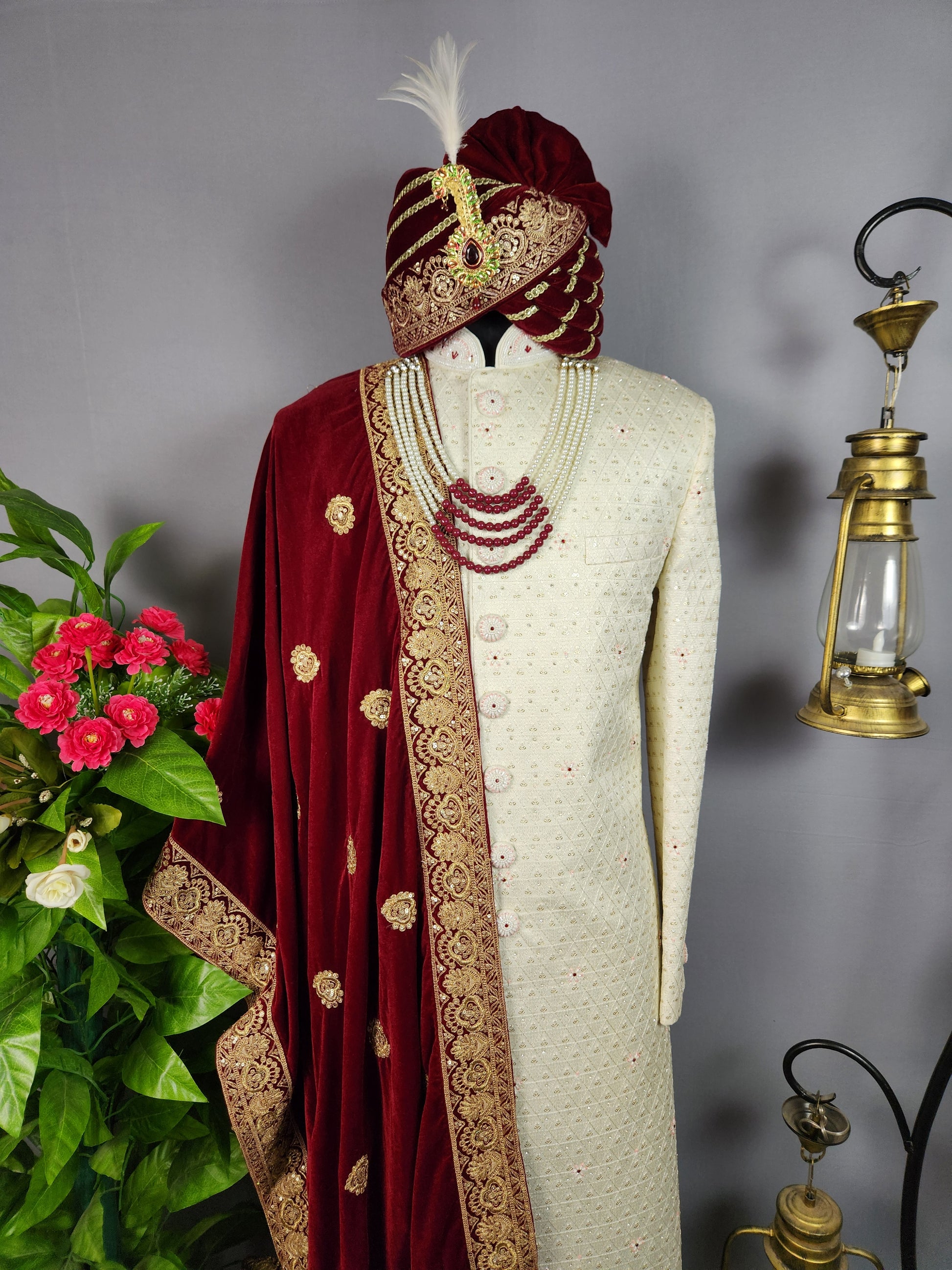 White Sherwani for Groom  -   Indian Wedding Outfit for Men
