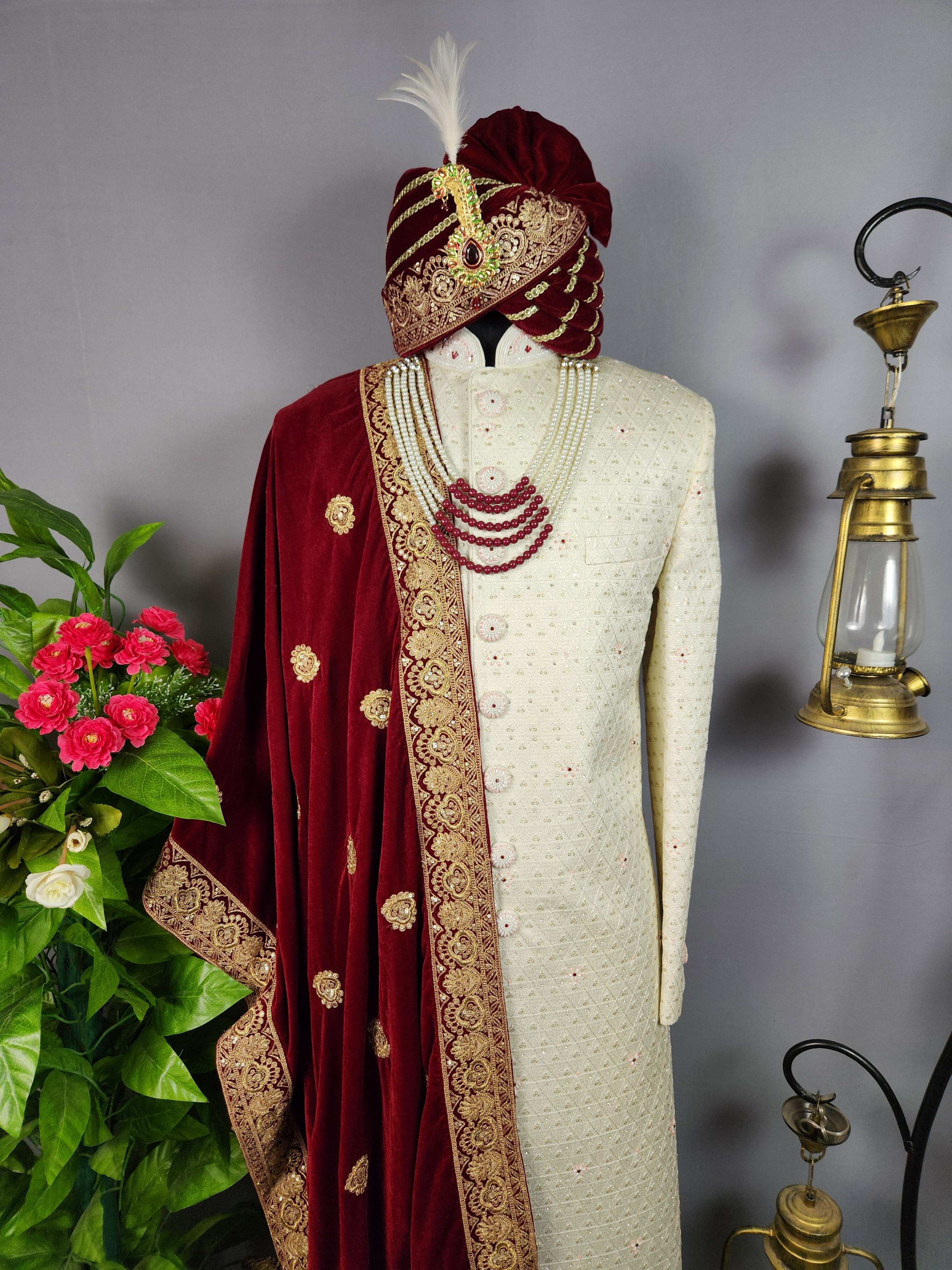 White Sherwani for Groom  -   Indian Wedding Outfit for Men