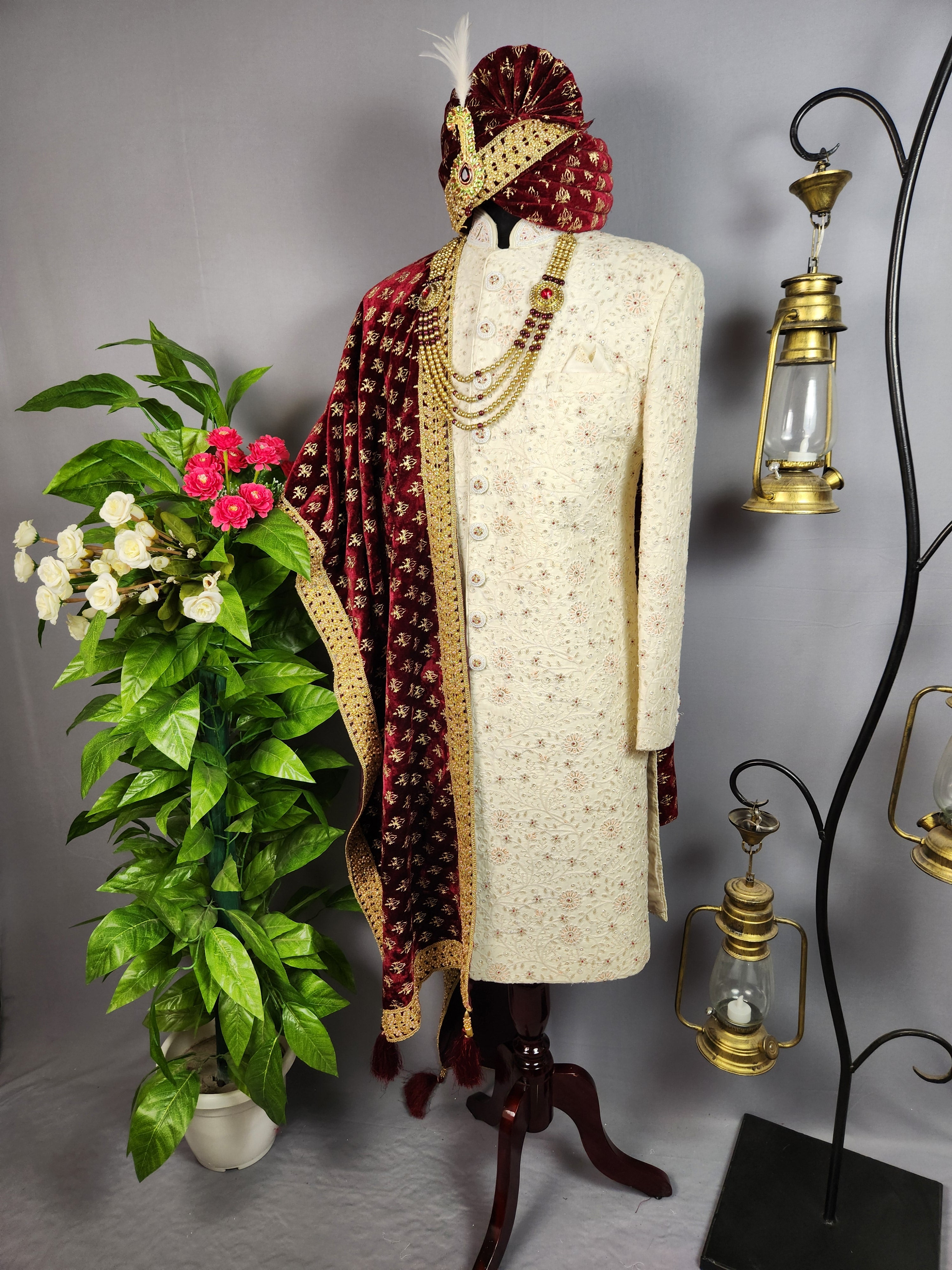 White Sherwani for Groom  -   Indian Wedding Outfit for Men