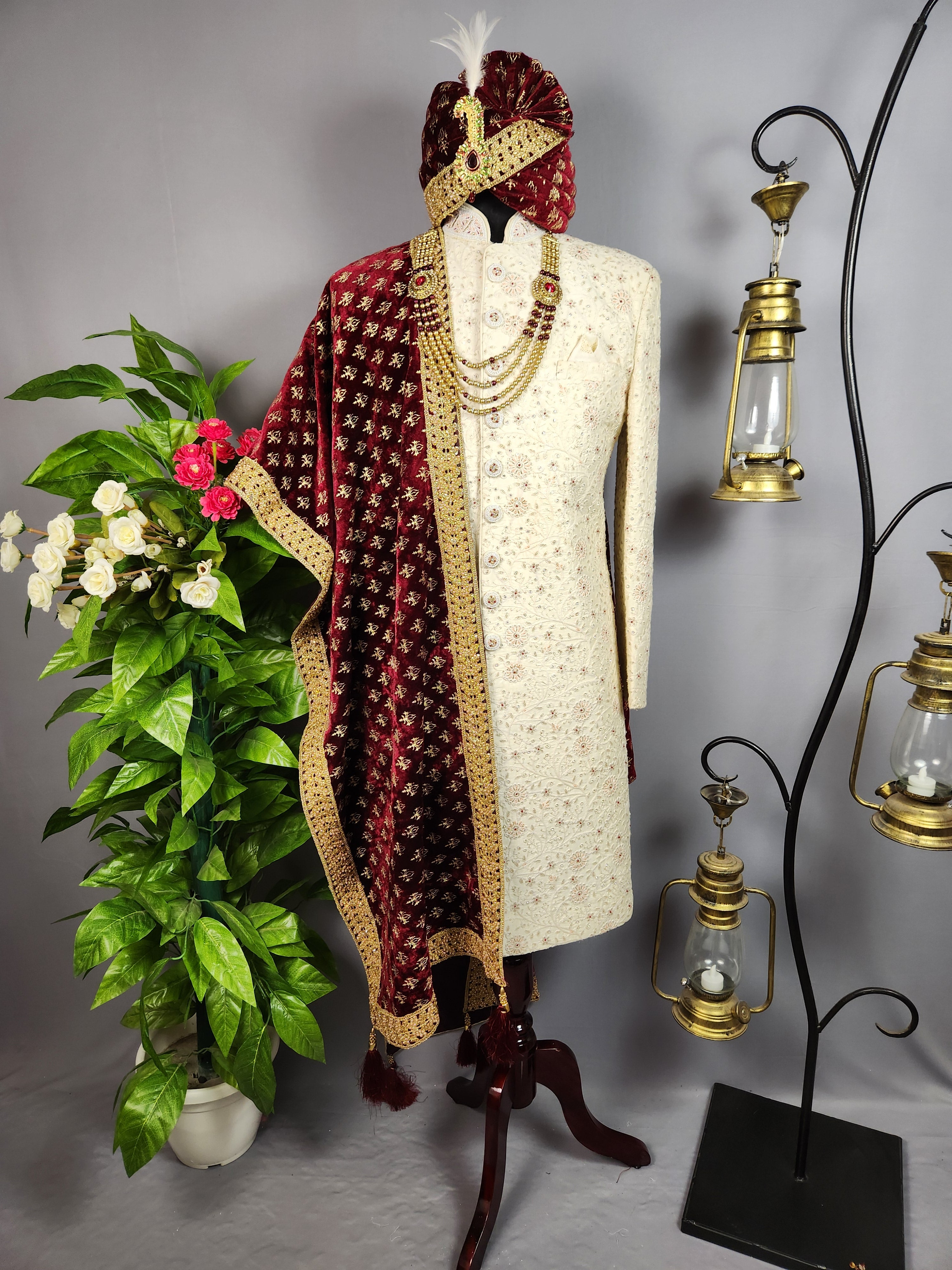 White Sherwani for Groom  -   Indian Wedding Outfit for Men