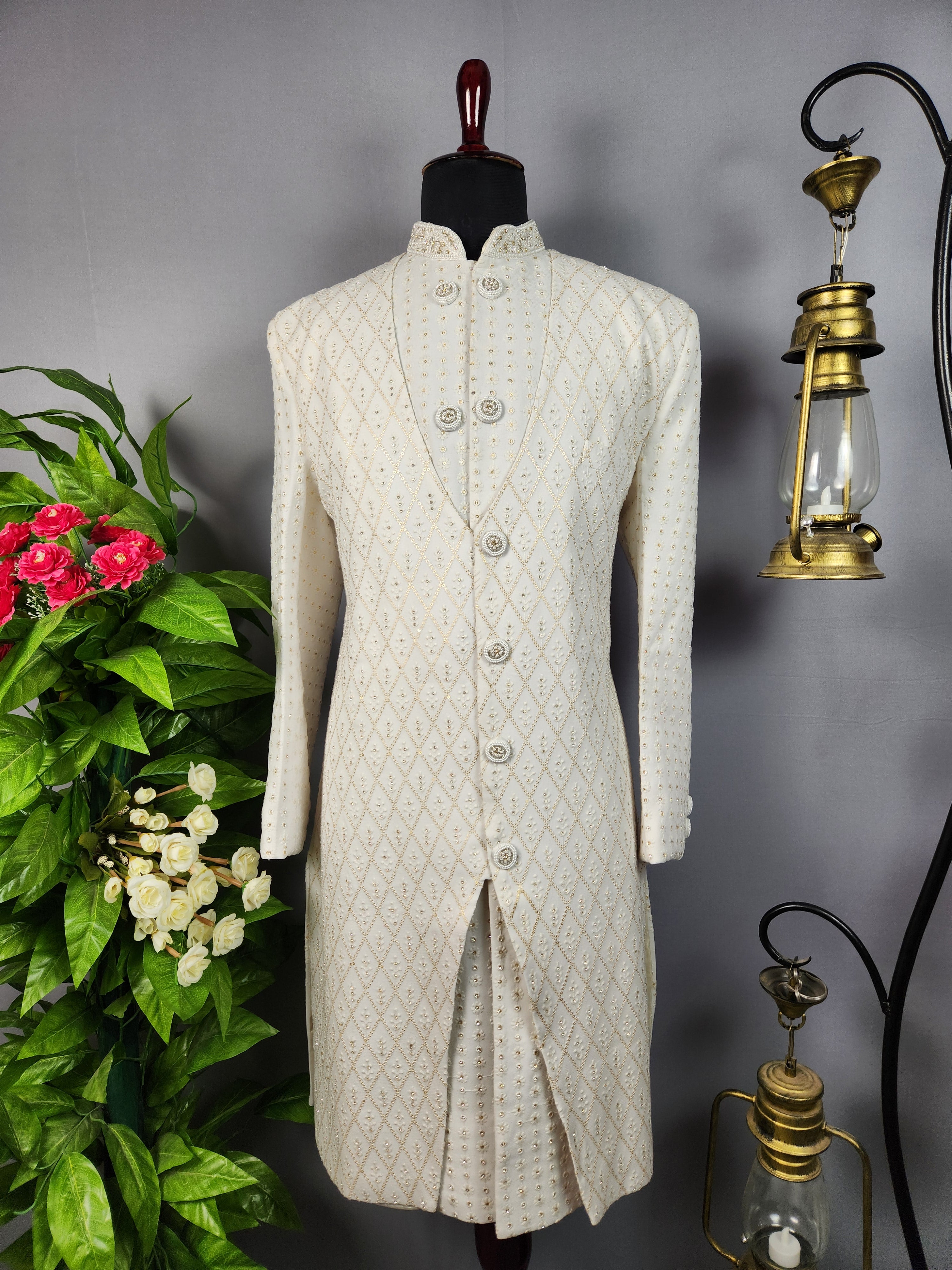 White Sherwani for Groom  -   Indian Wedding Outfit for Men