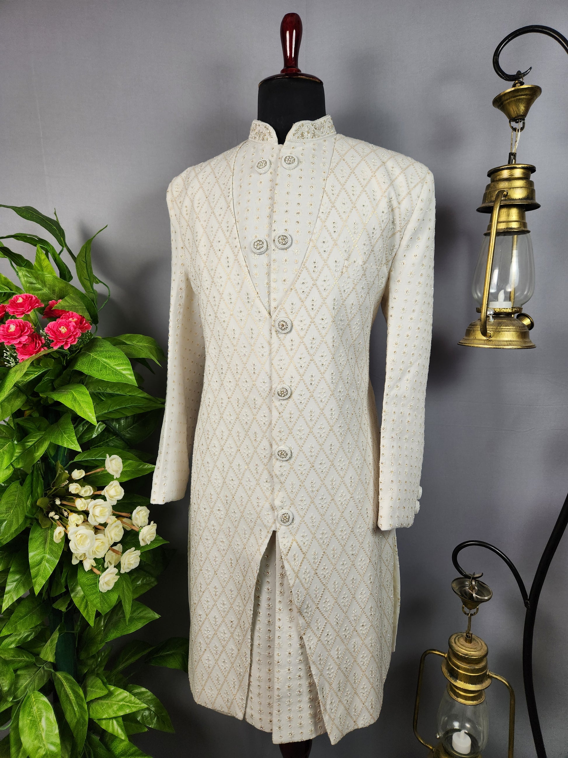 White Sherwani for Groom  -   Indian Wedding Outfit for Men