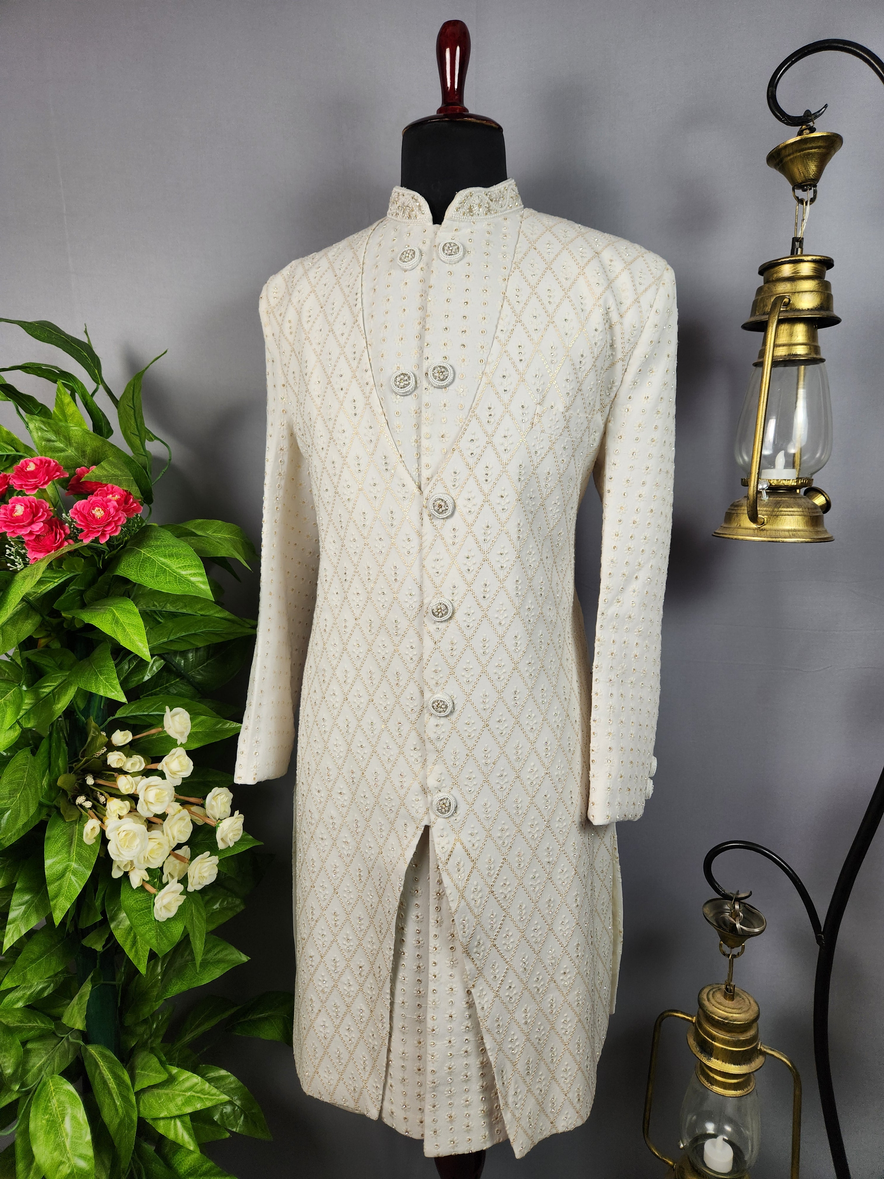 White Sherwani for Groom  -   Indian Wedding Outfit for Men