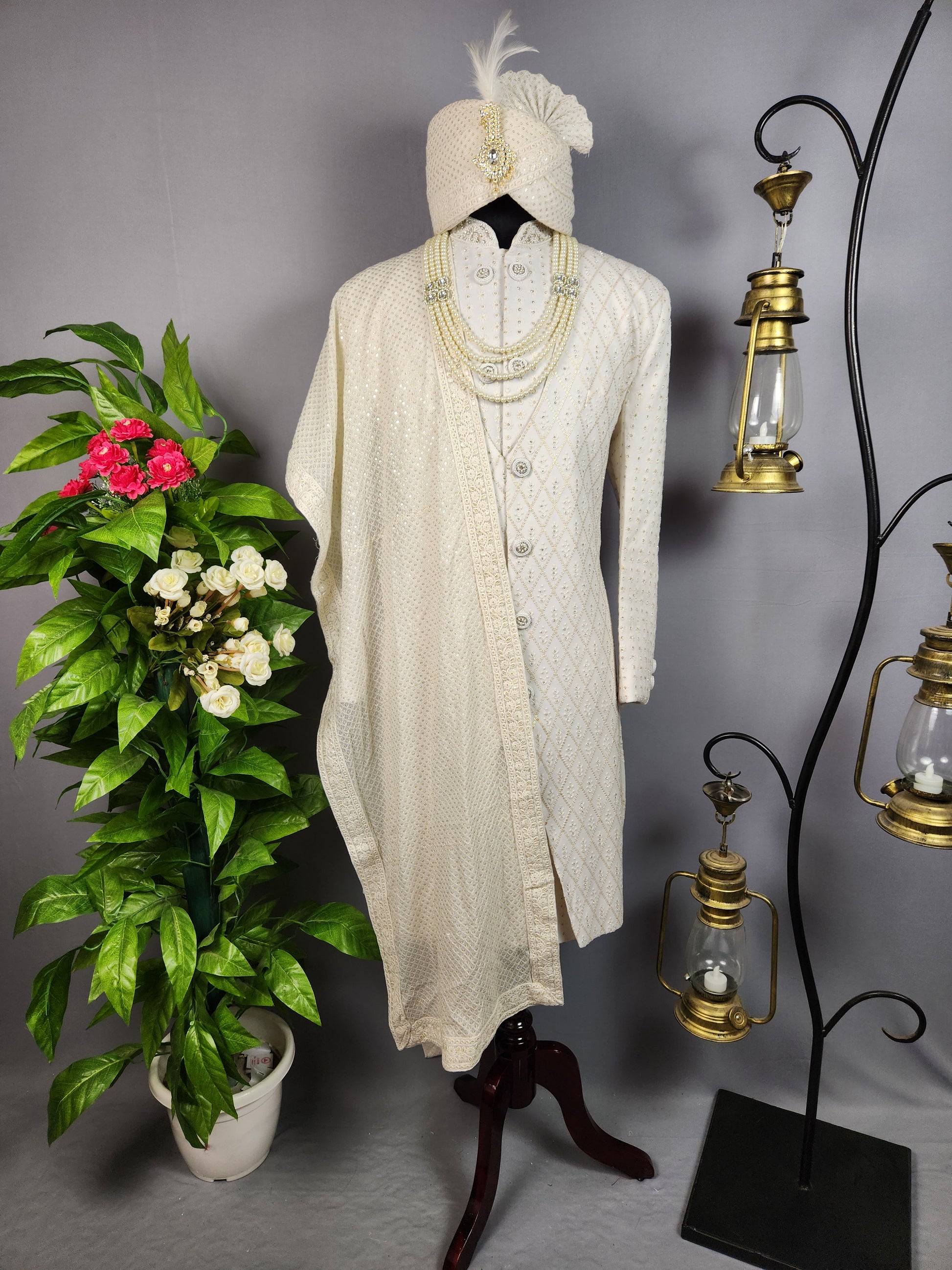 White Sherwani for Groom  -   Indian Wedding Outfit for Men