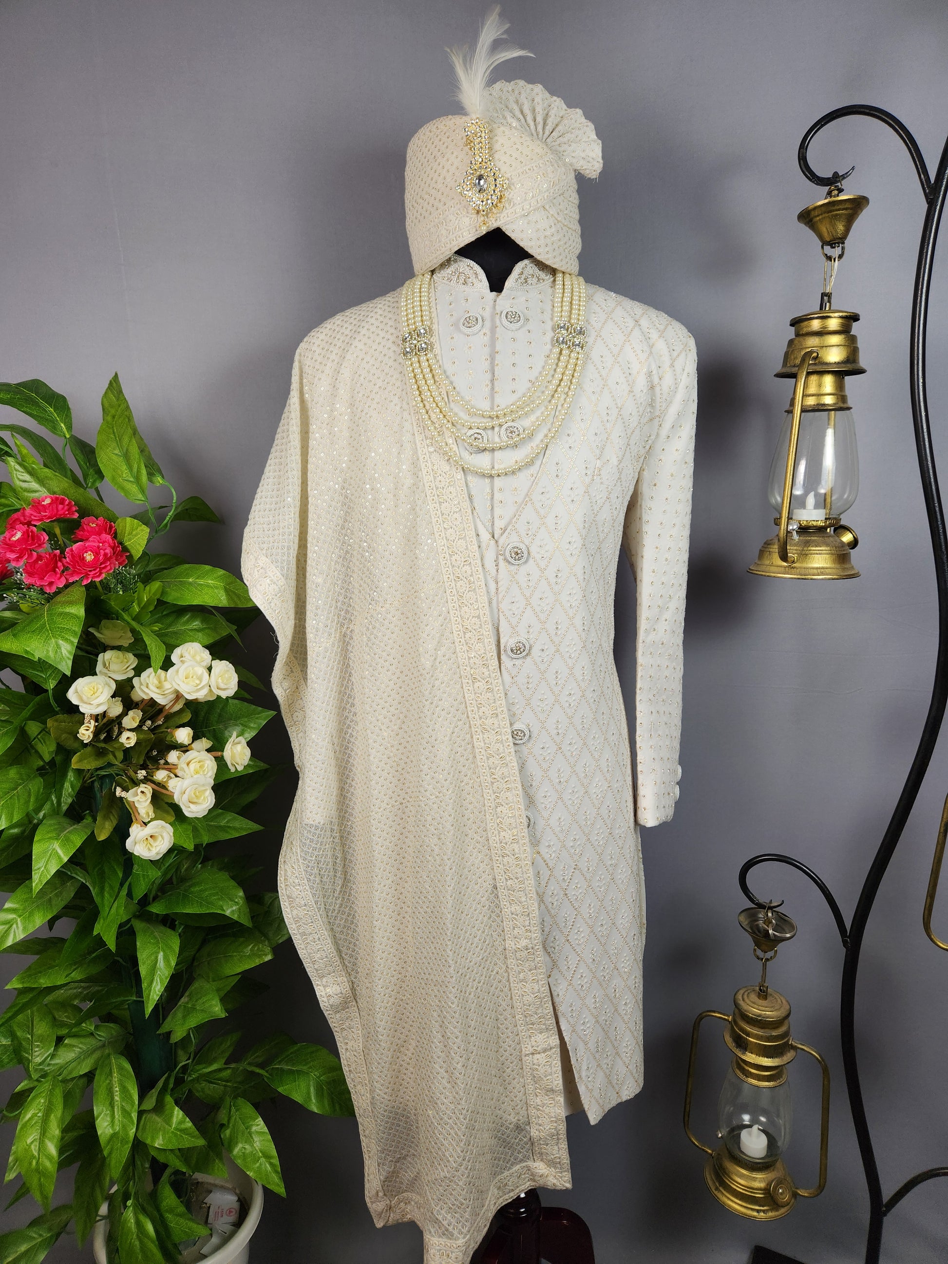 White Sherwani for Groom  -   Indian Wedding Outfit for Men