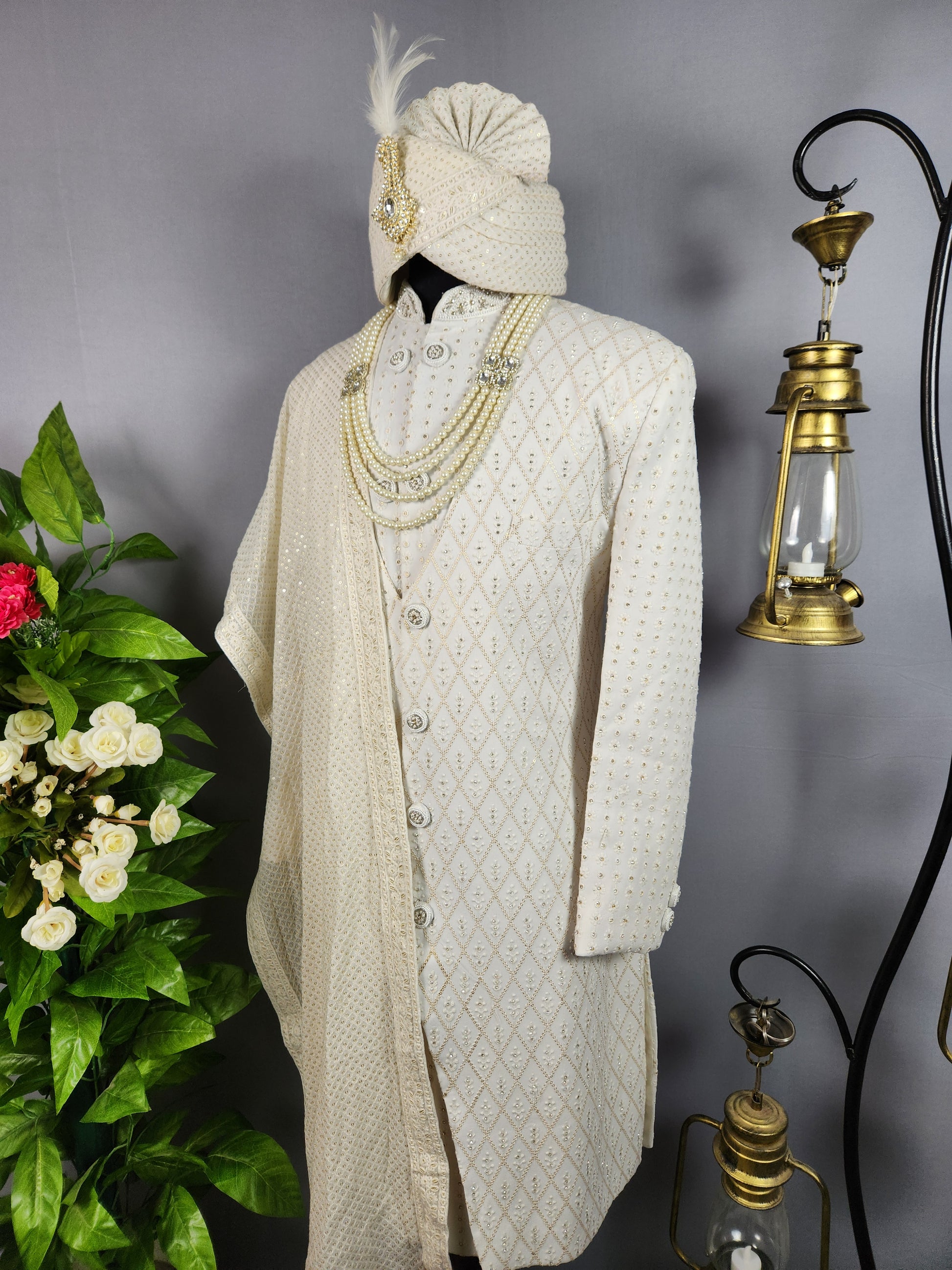 White Sherwani for Groom  -   Indian Wedding Outfit for Men