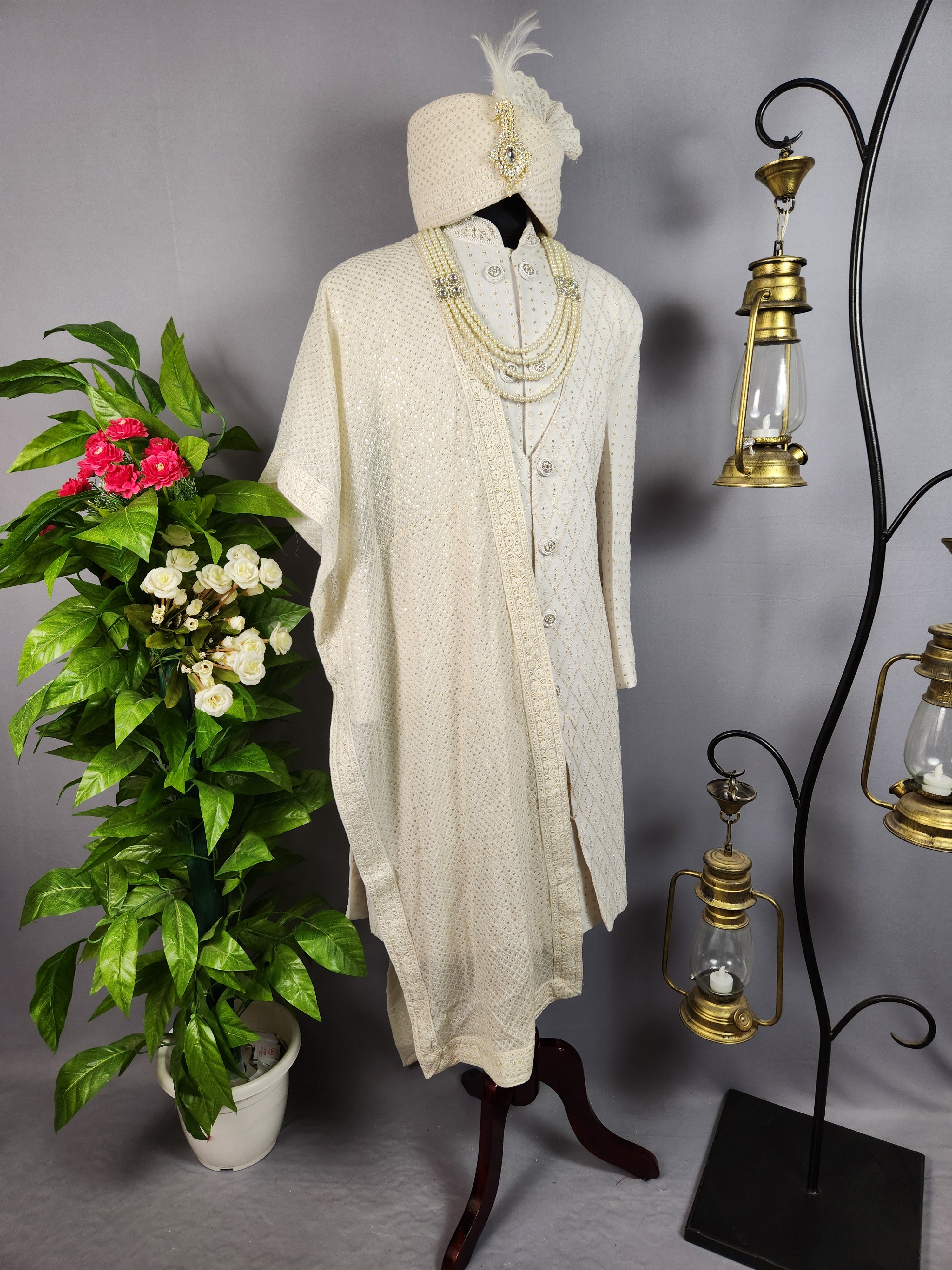 White Sherwani for Groom  -   Indian Wedding Outfit for Men