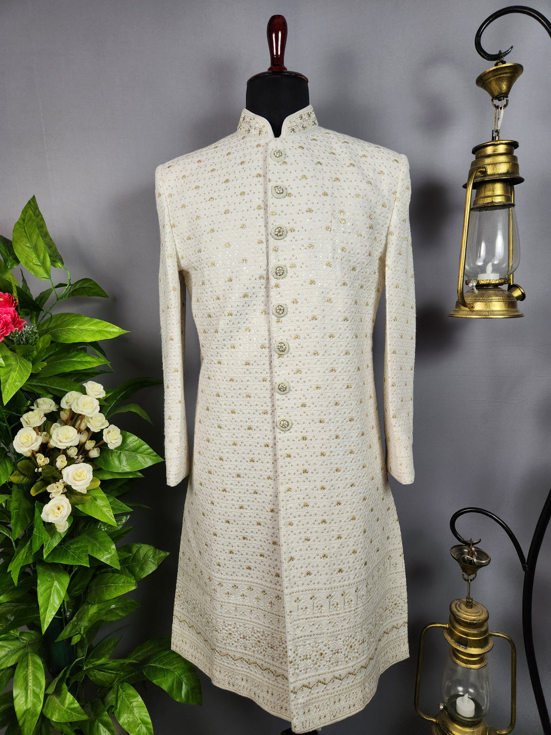 White Sherwani for Groom  -   Indian Wedding Outfit for Men