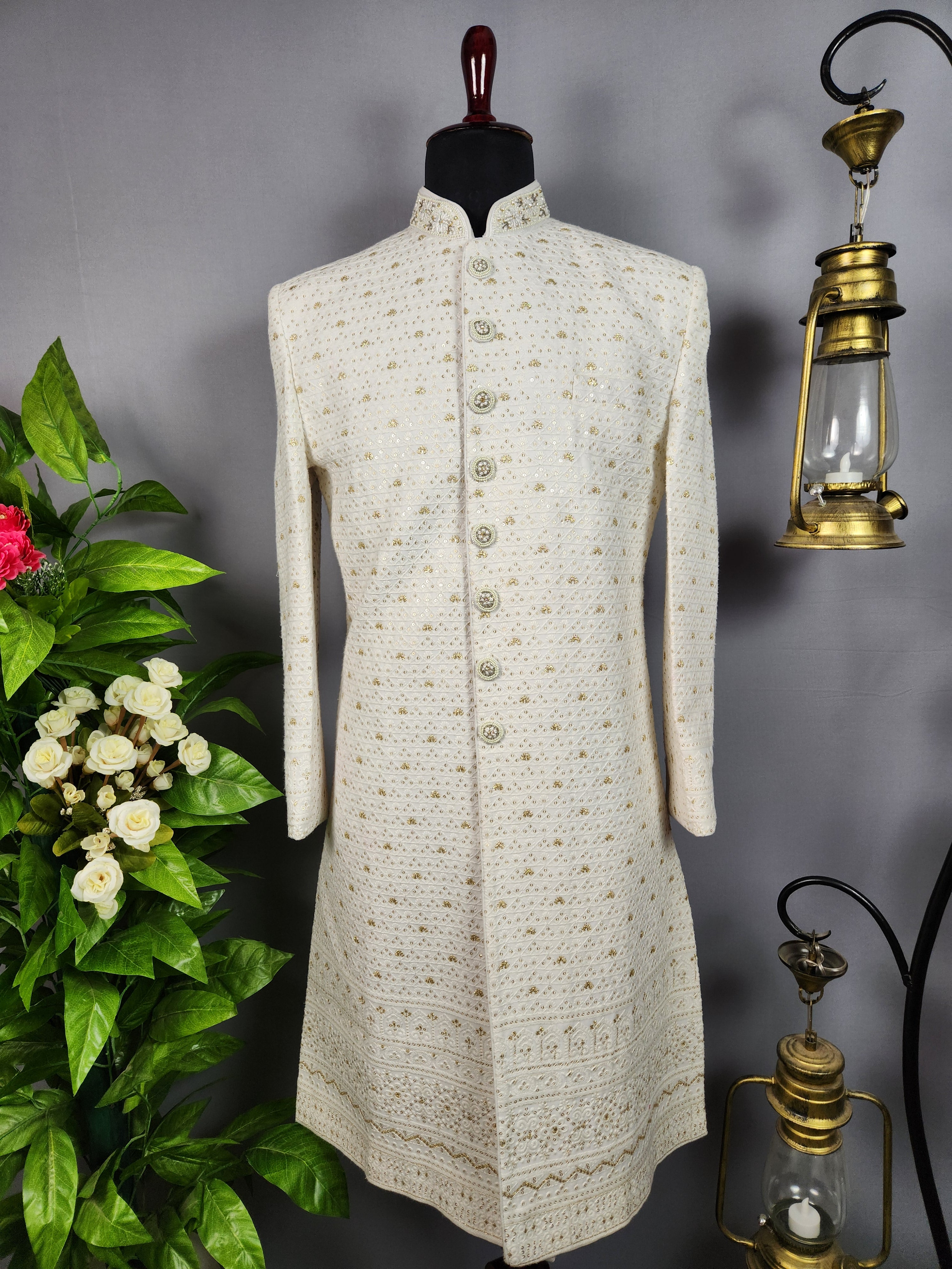 White Sherwani for Groom  -   Indian Wedding Outfit for Men