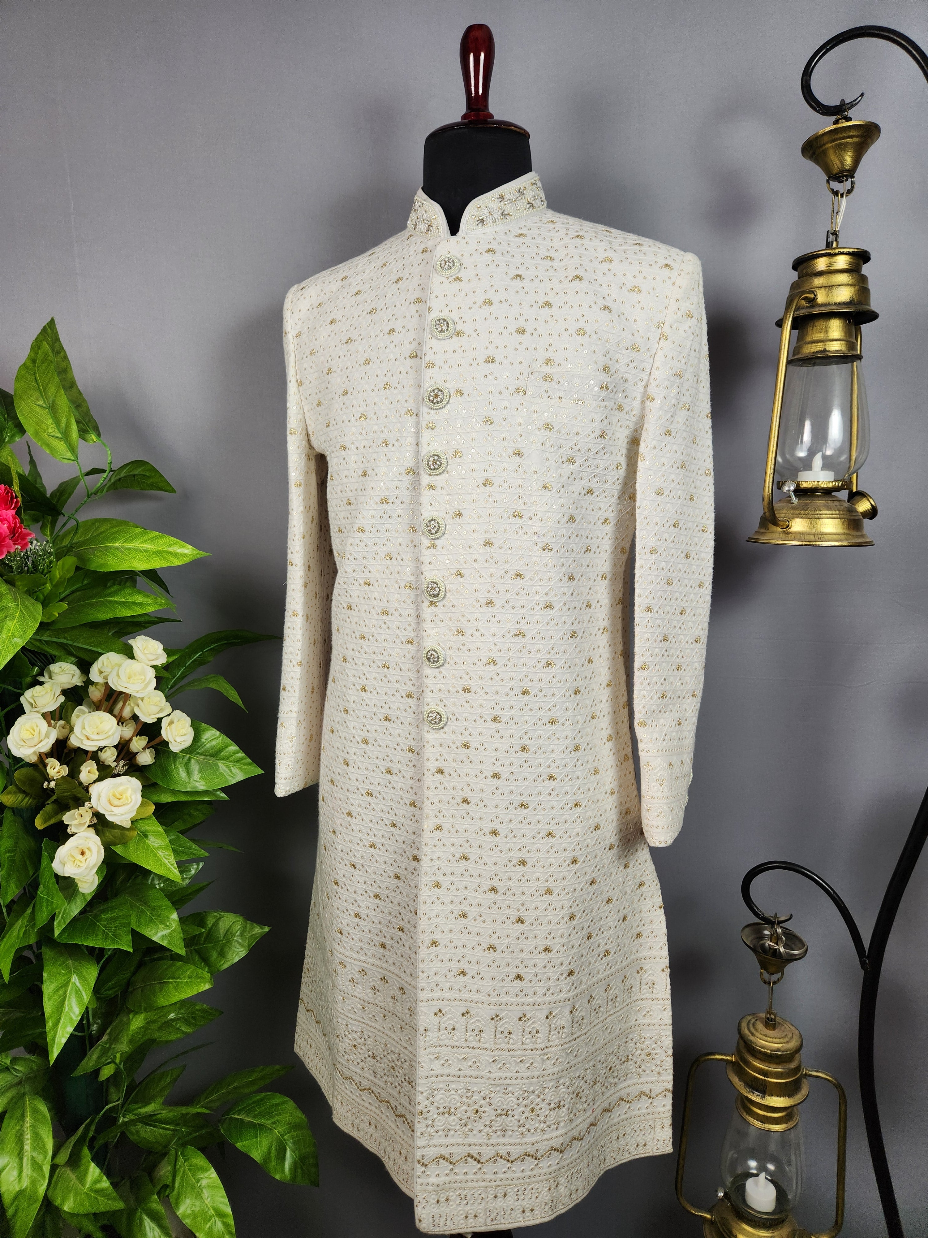 White Sherwani for Groom  -   Indian Wedding Outfit for Men