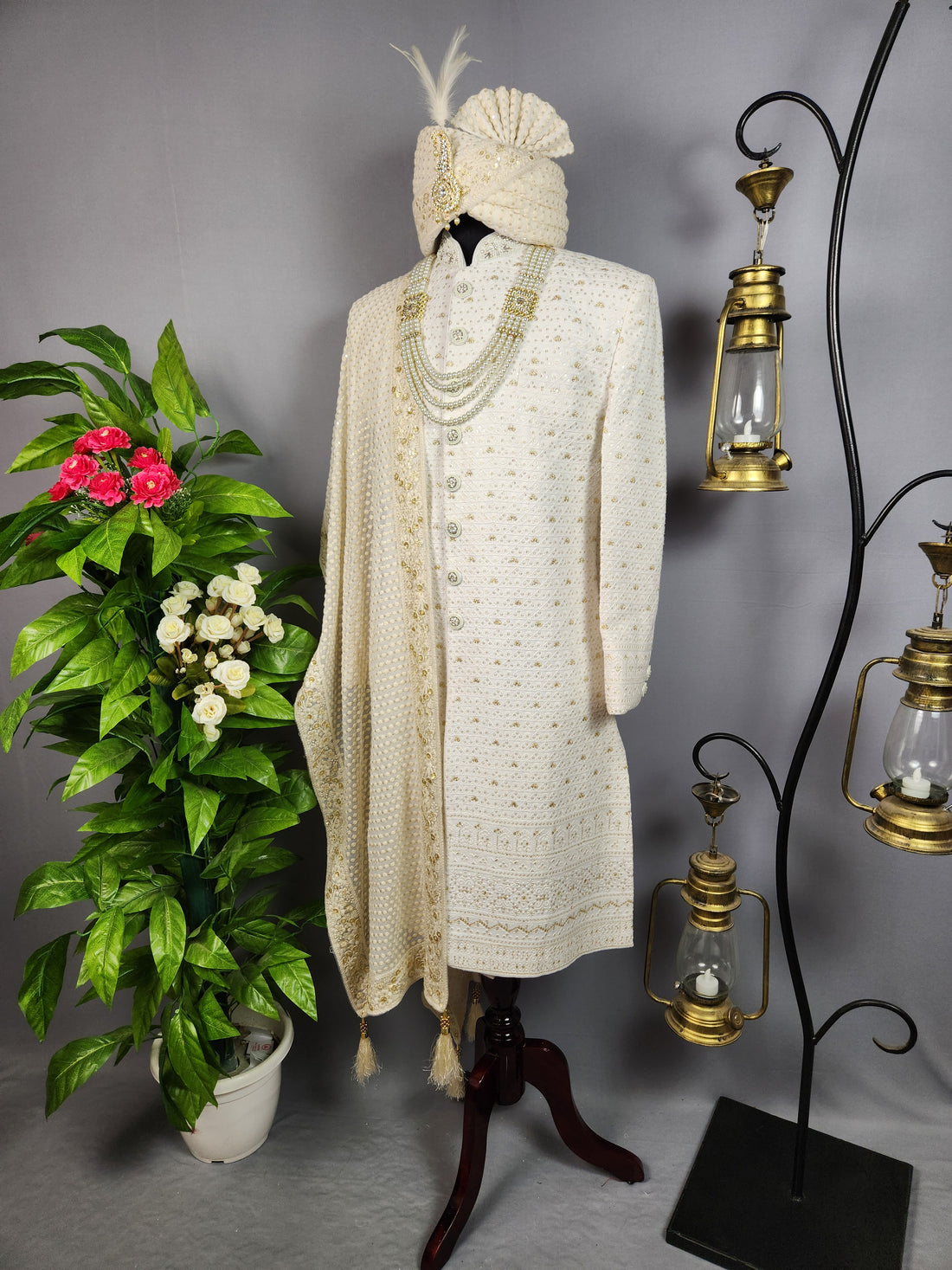 White Sherwani for Groom  -   Indian Wedding Outfit for Men