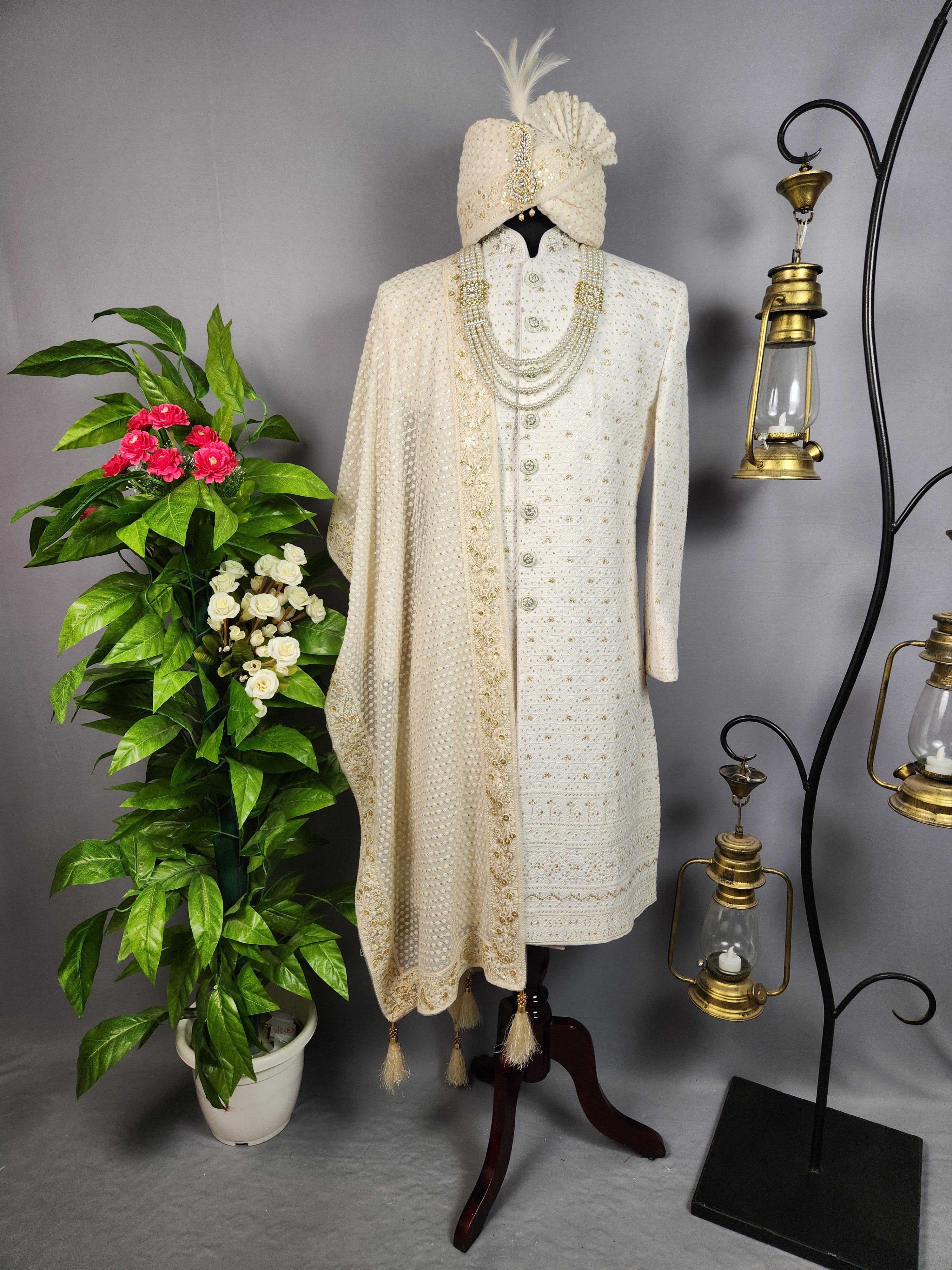 White Sherwani for Groom  -   Indian Wedding Outfit for Men