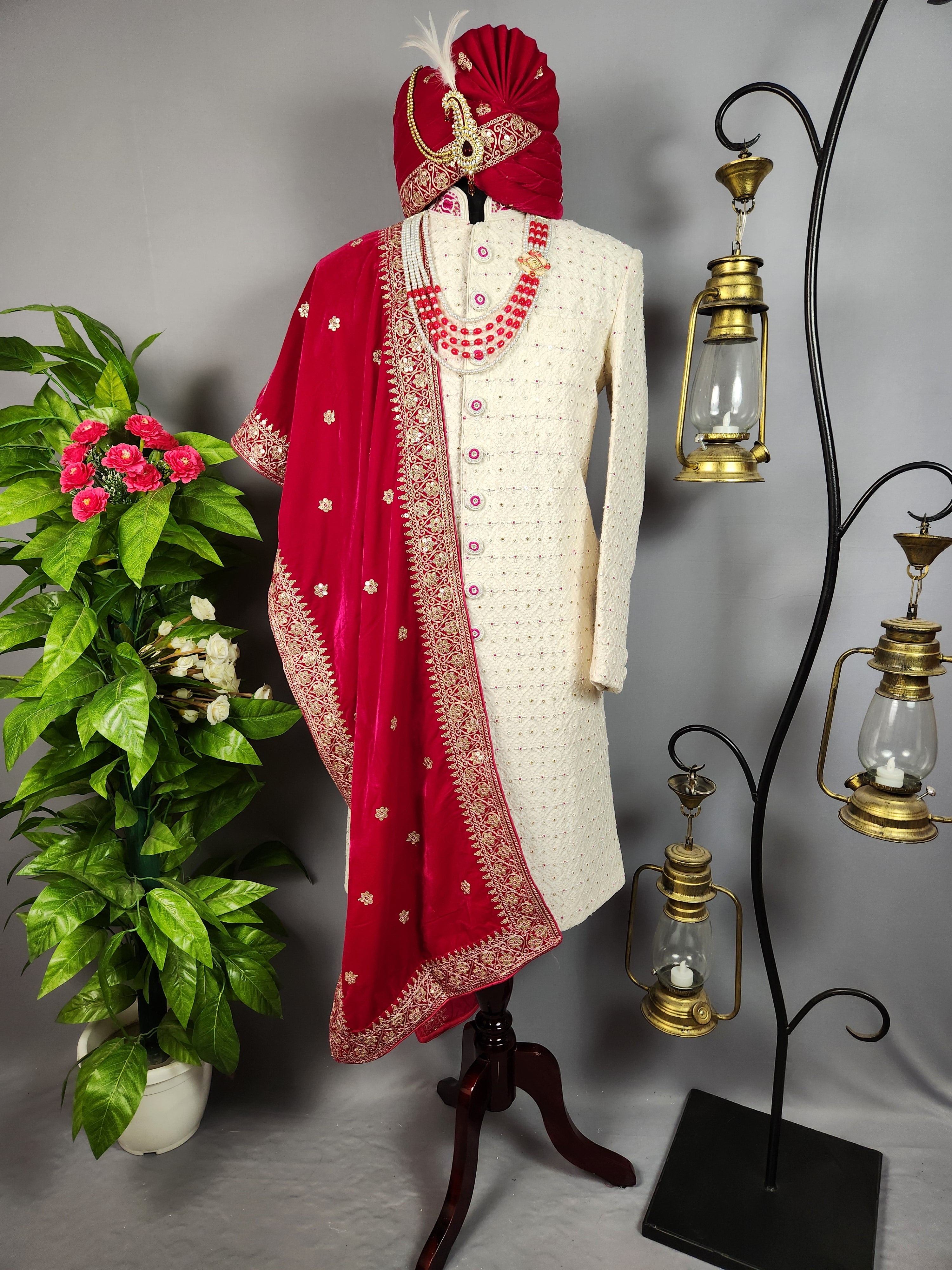 White Sherwani for Groom  -   Indian Wedding Outfit for Men