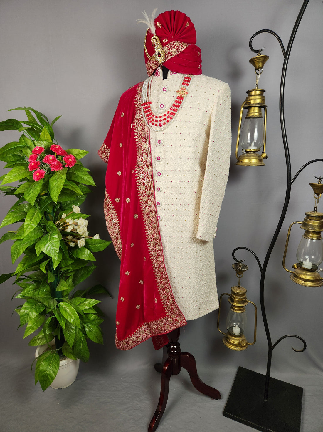 White Sherwani for Groom  -   Indian Wedding Outfit for Men