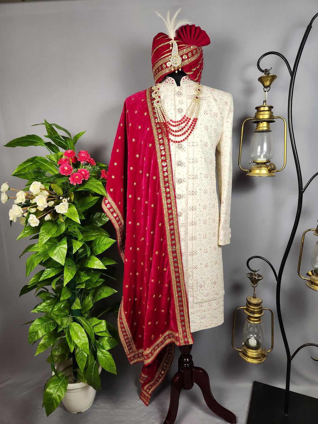 White Sherwani for Groom  -   Indian Wedding Outfit for Men