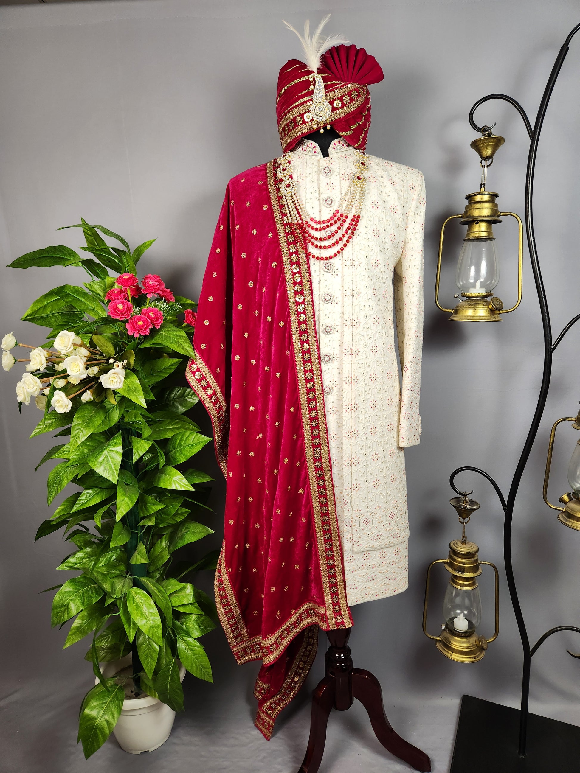 White Sherwani for Groom  -   Indian Wedding Outfit for Men