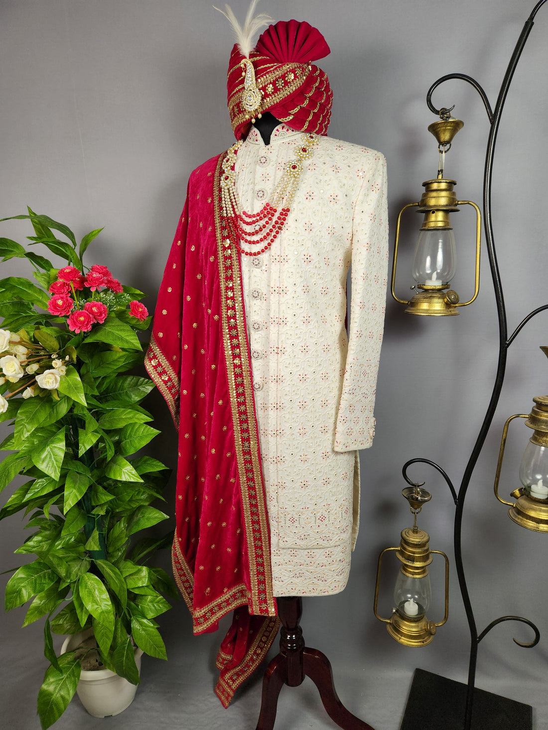 White Sherwani for Groom  -   Indian Wedding Outfit for Men