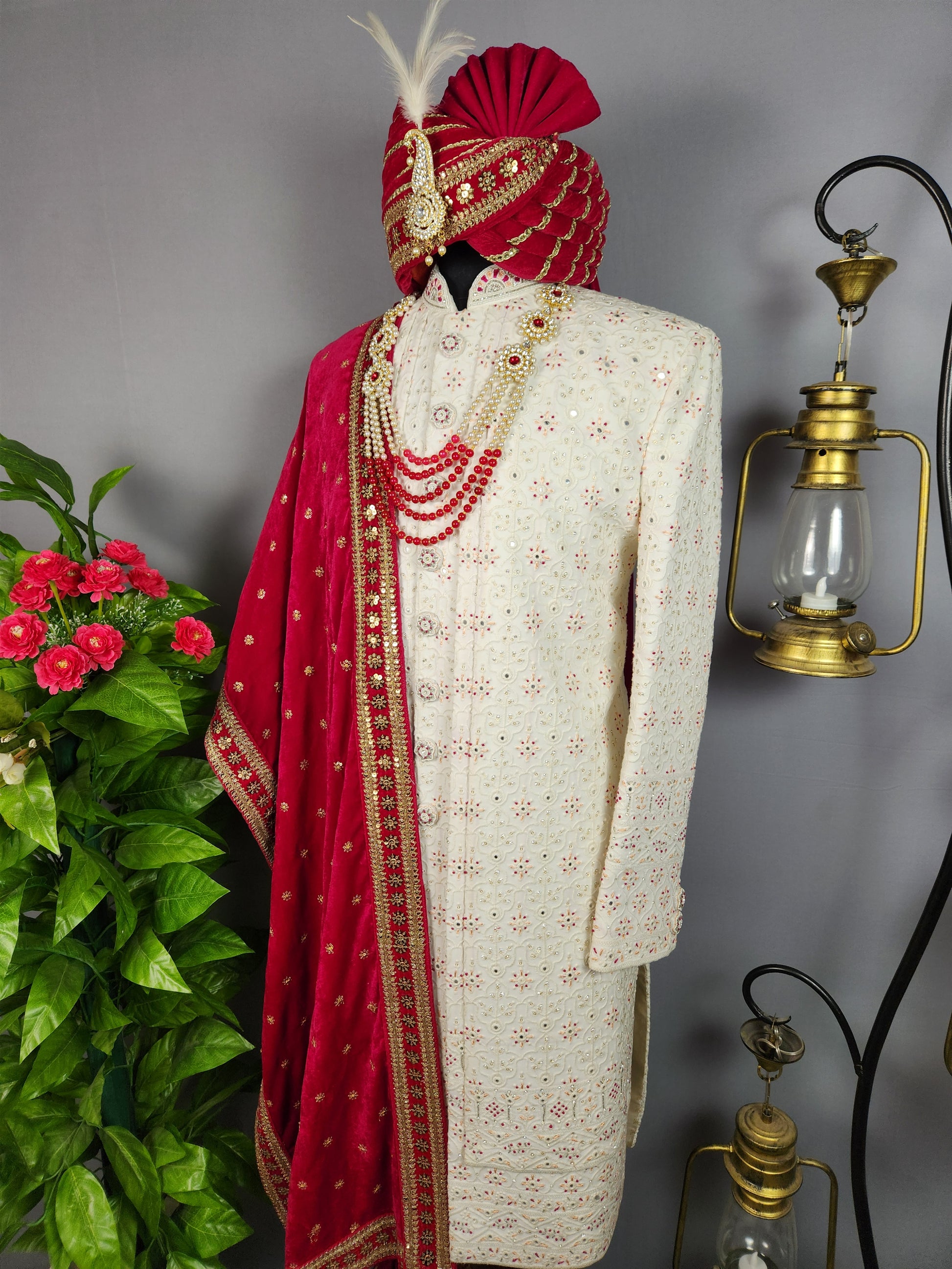 White Sherwani for Groom  -   Indian Wedding Outfit for Men