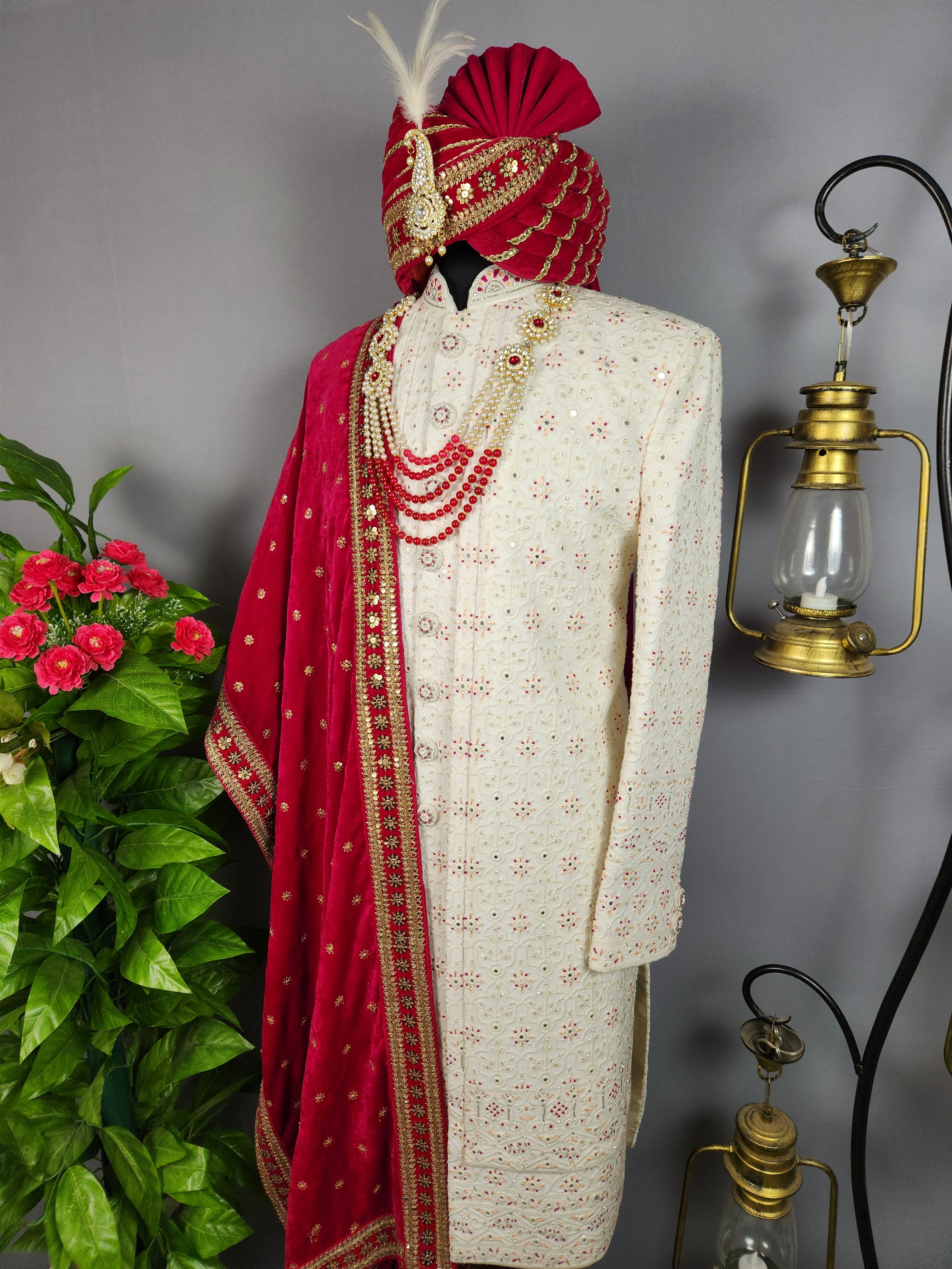White Sherwani for Groom  -   Indian Wedding Outfit for Men