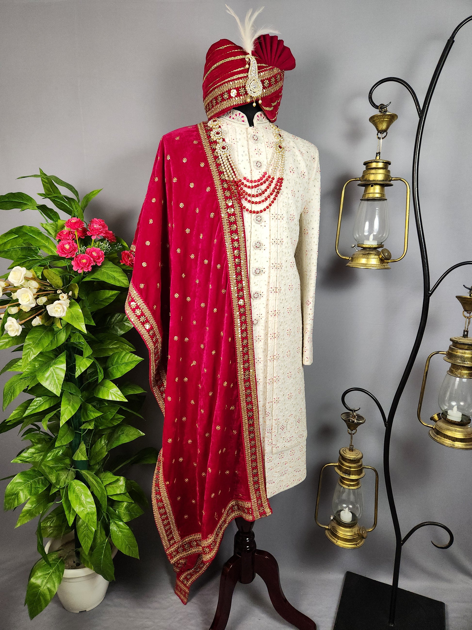 White Sherwani for Groom  -   Indian Wedding Outfit for Men