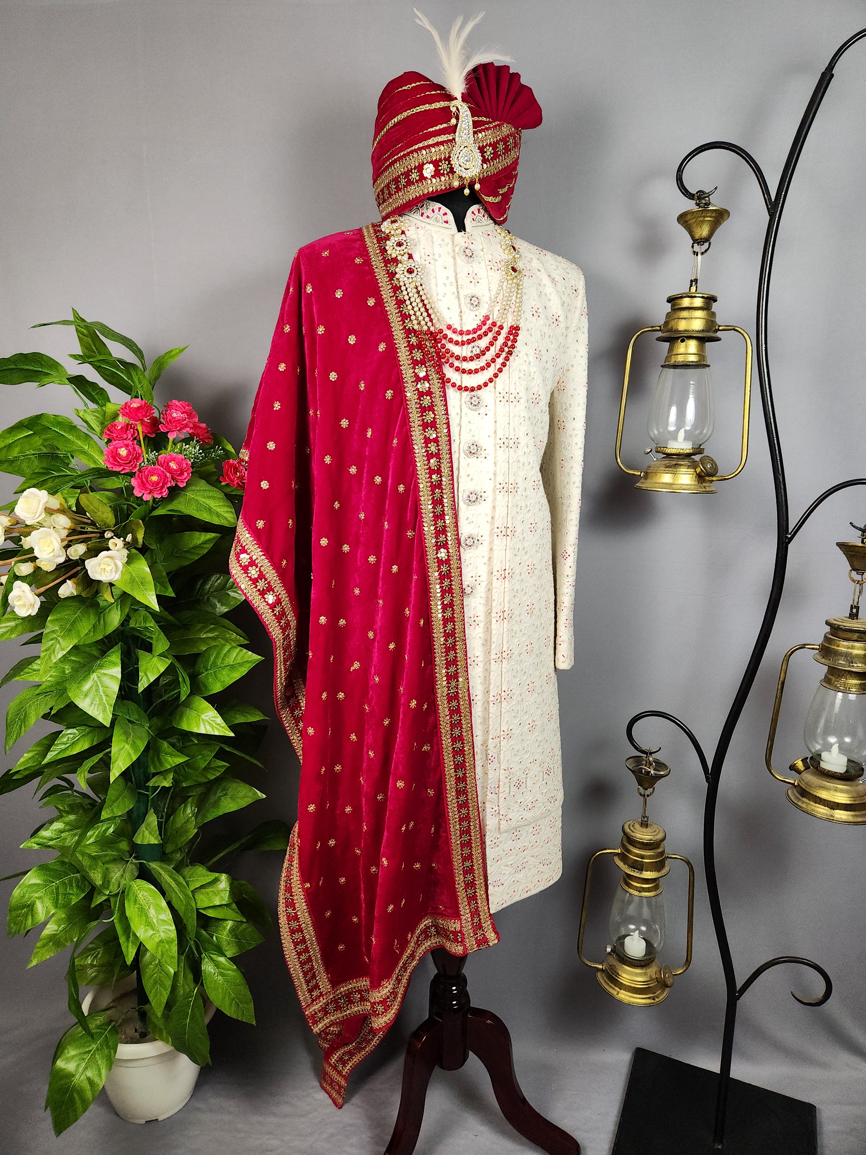 White Sherwani for Groom  -   Indian Wedding Outfit for Men