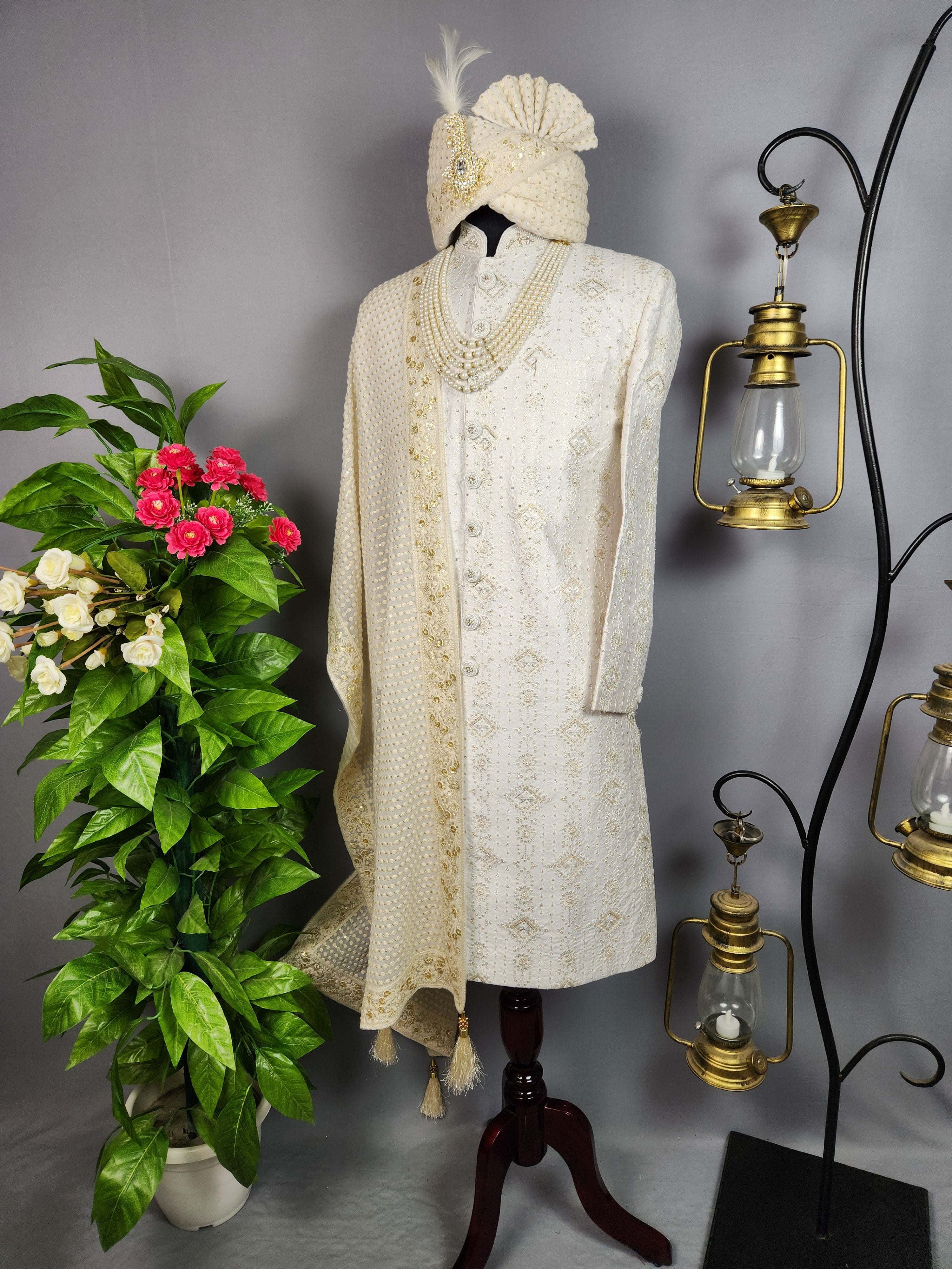 White Sherwani for Groom  -   Indian Wedding Outfit for Men