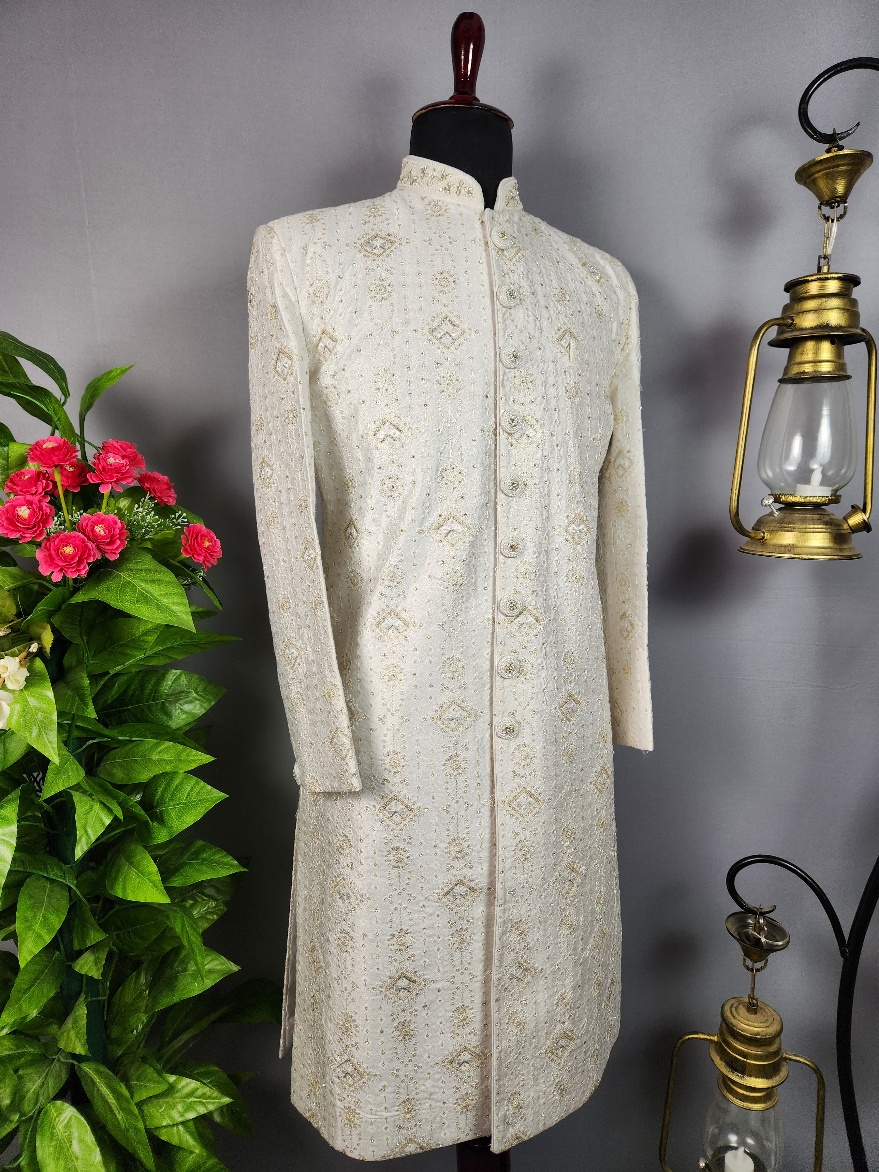 White Sherwani for Groom  -   Indian Wedding Outfit for Men