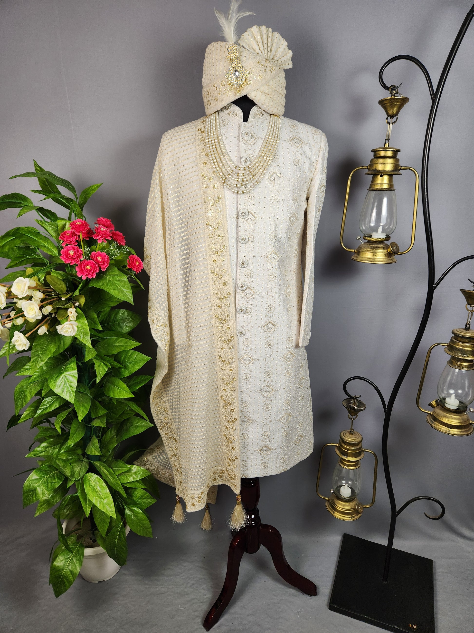 White Sherwani for Groom  -   Indian Wedding Outfit for Men