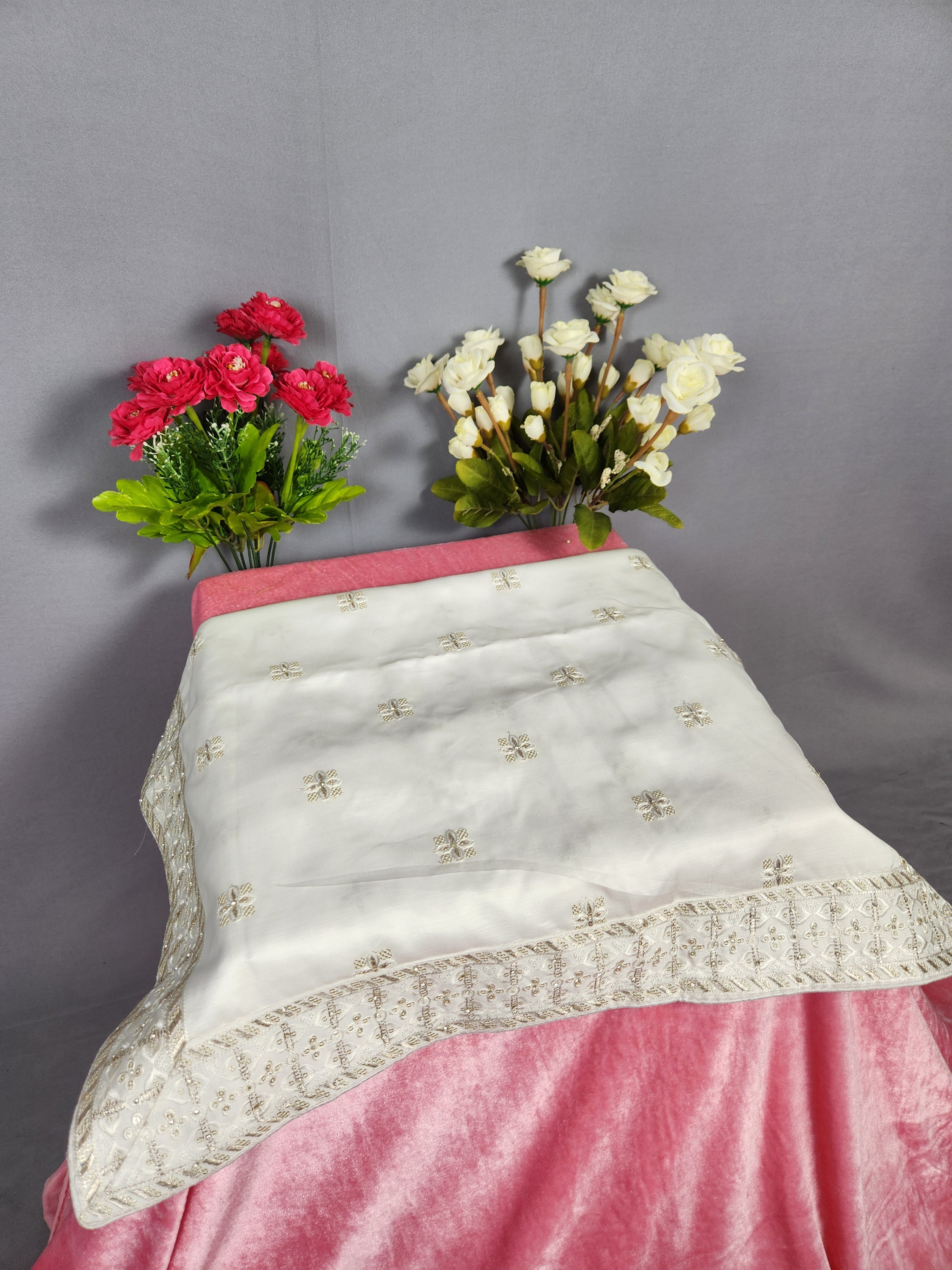 White Groom Turban Shawl With Silver Zari |  Dupatta Safa Set For Men