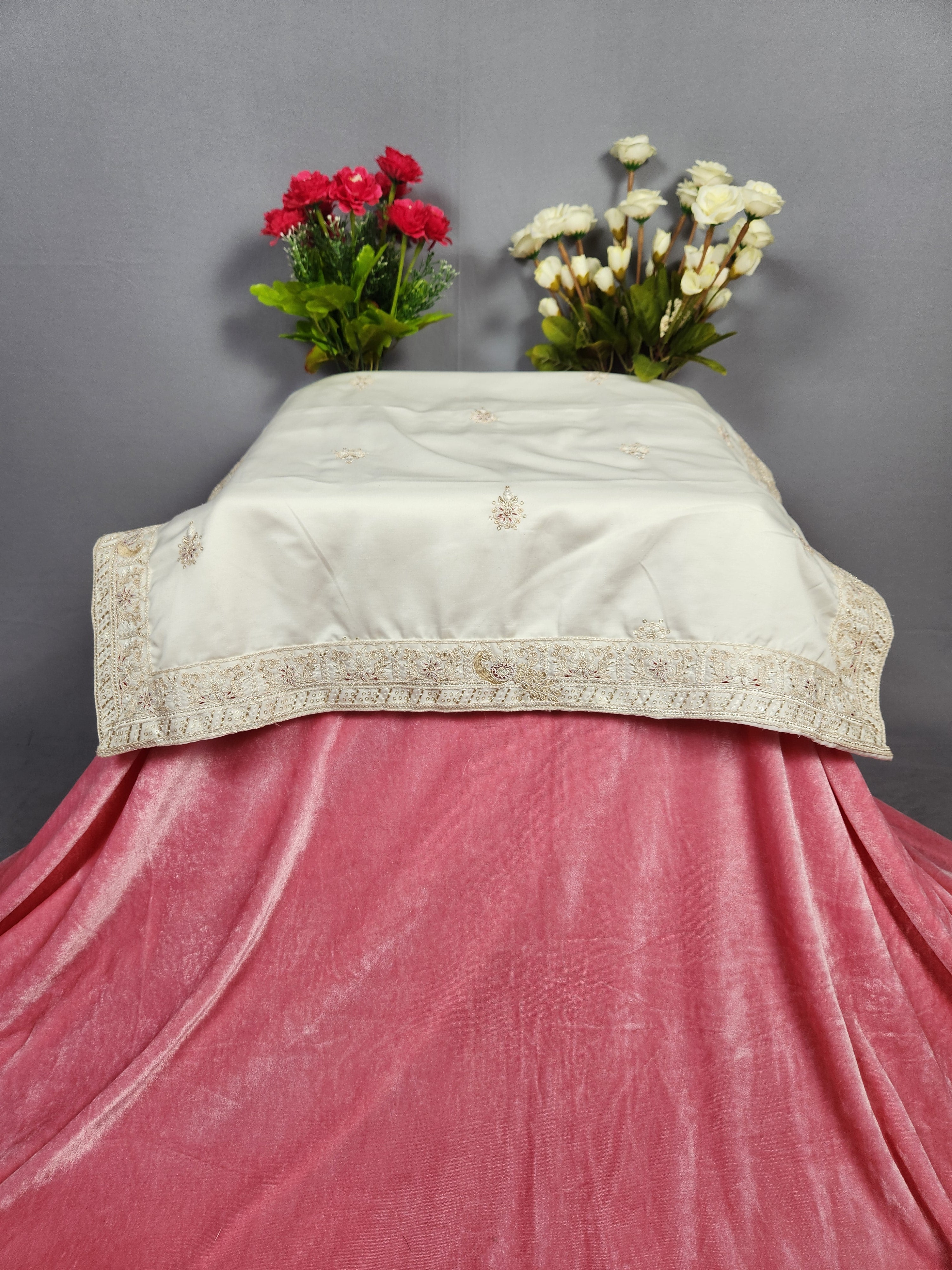 White Groom Turban Shawl With Peacock Work