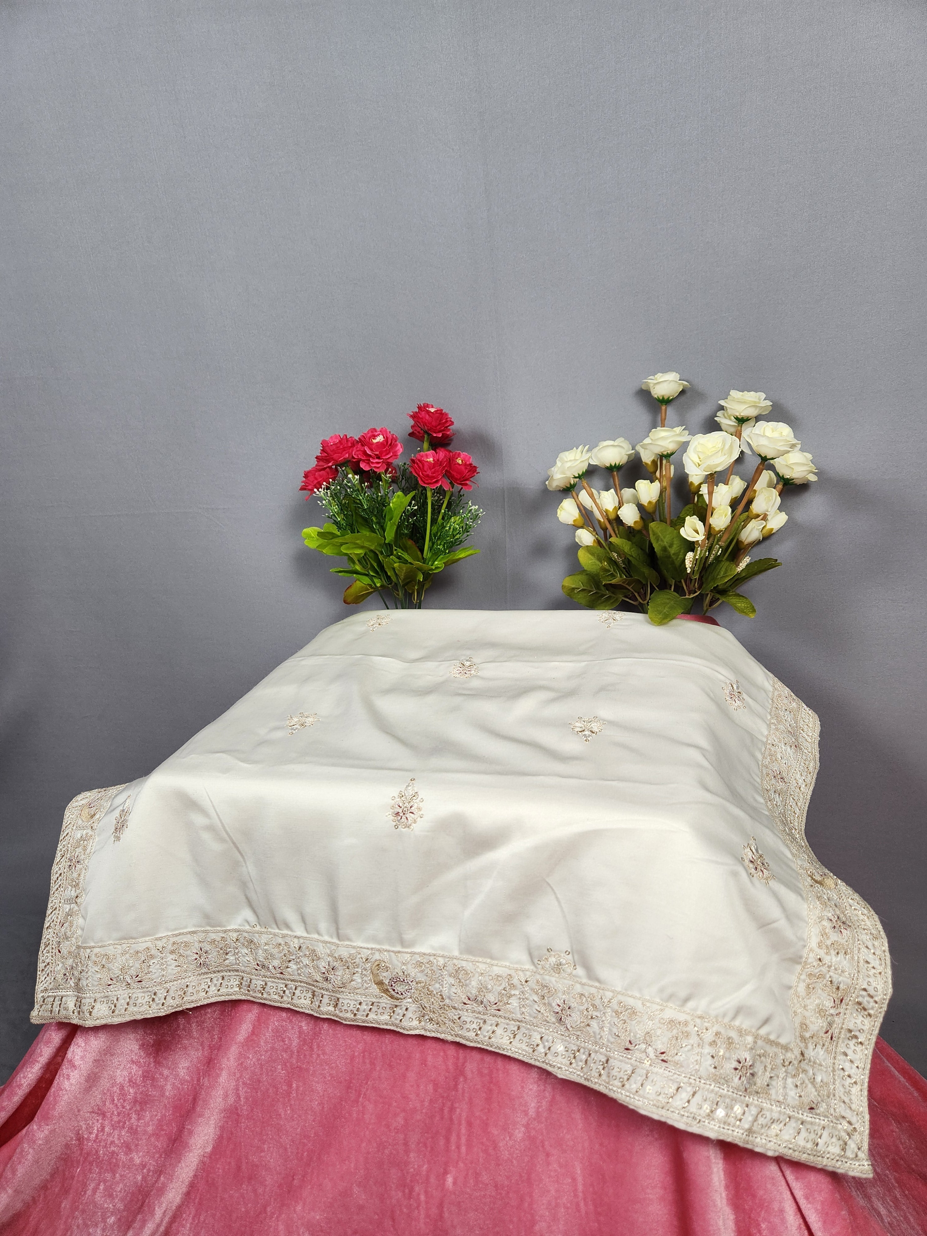 White Groom Turban Shawl With Peacock Work