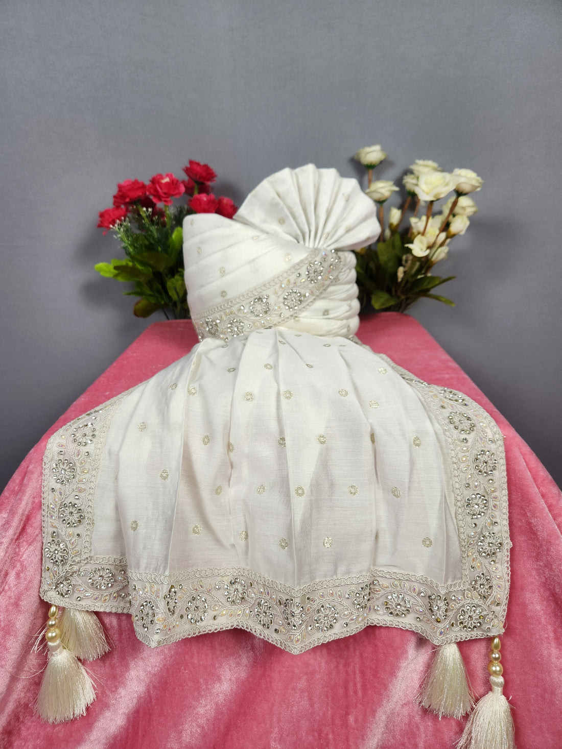 White Groom Turban Shawl Set