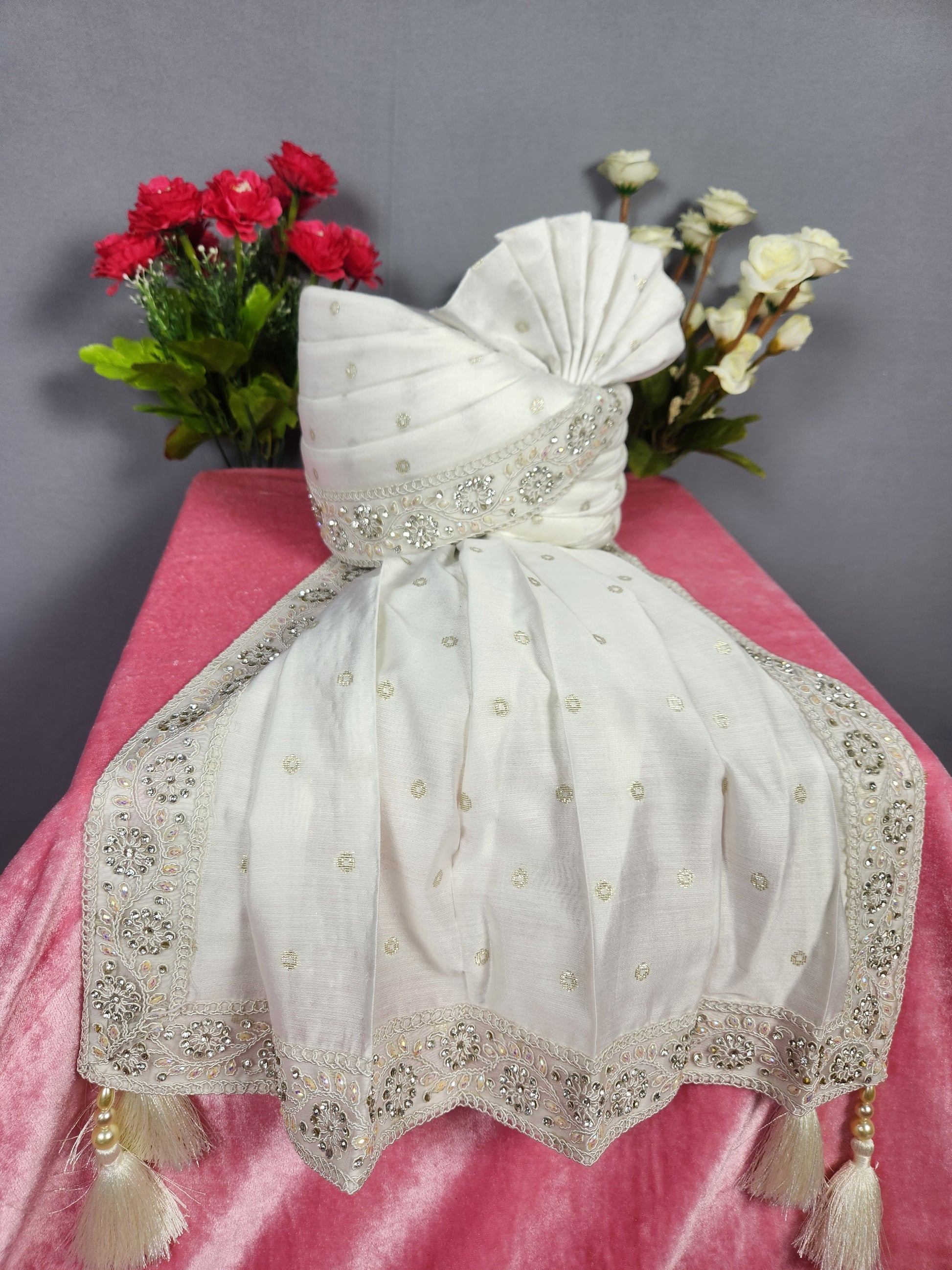 White Groom Turban Shawl Set