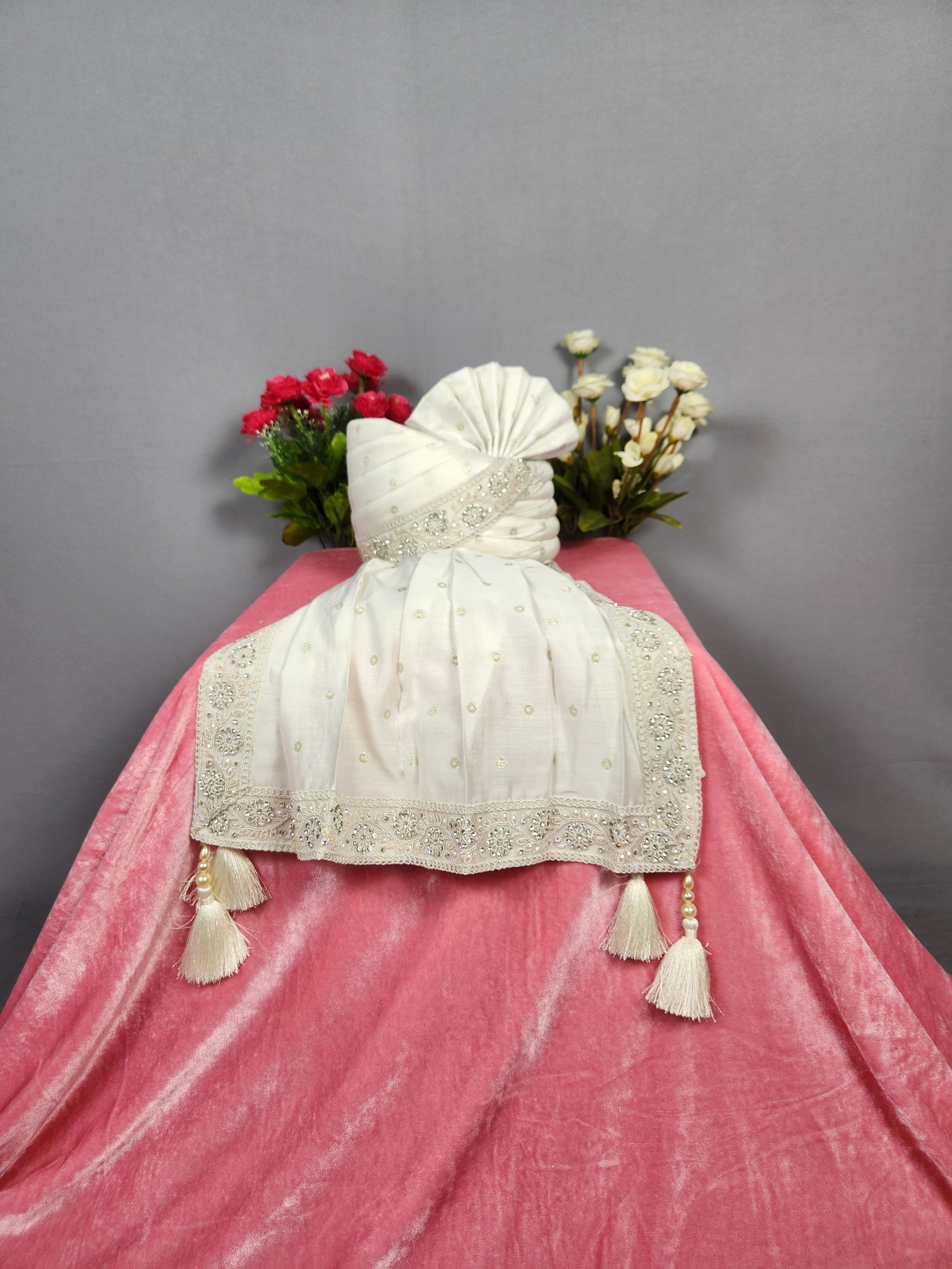 White Groom Turban Shawl Set