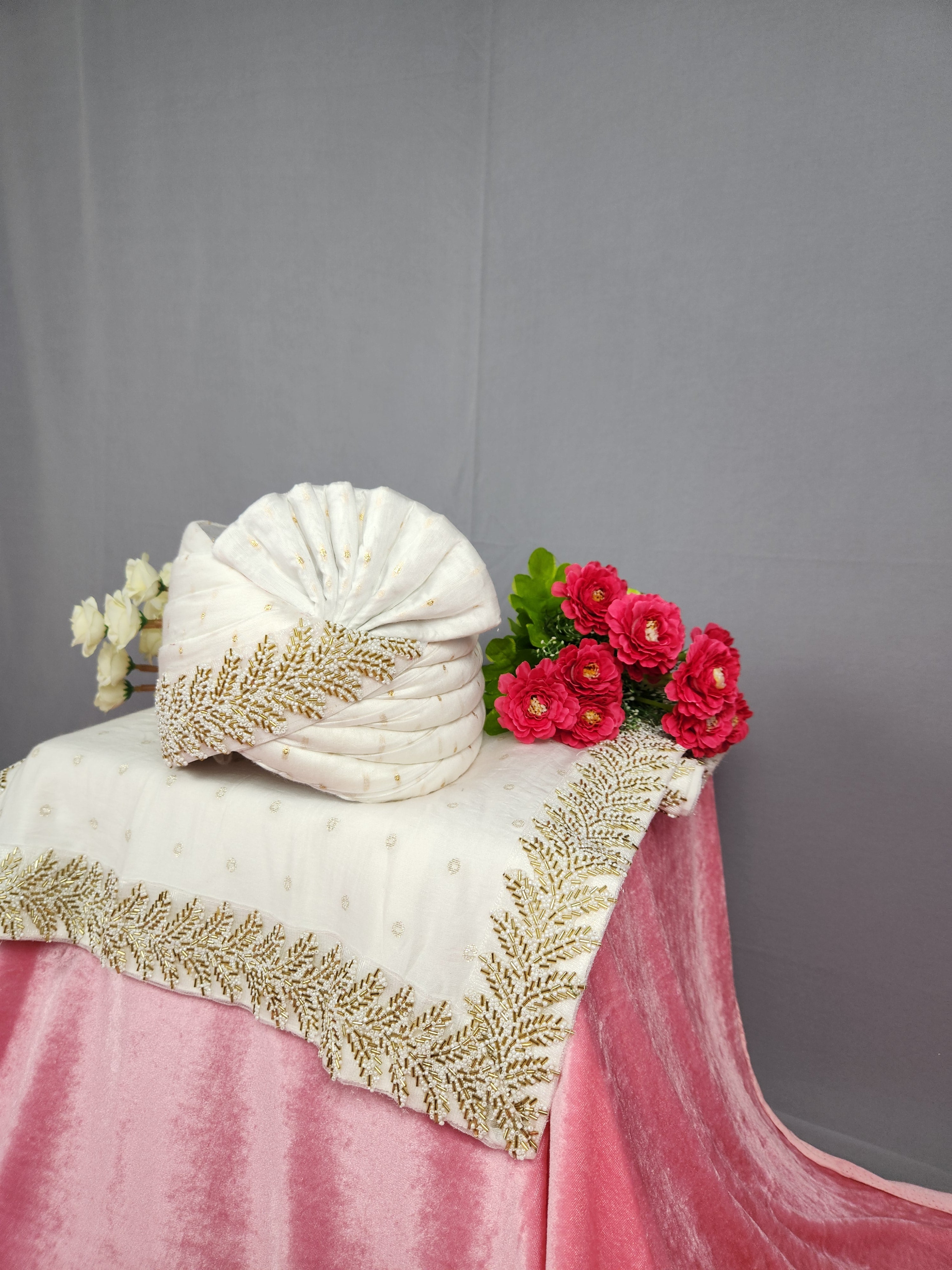 White Groom Turban Shawl | Dupatta Safa Set For Men