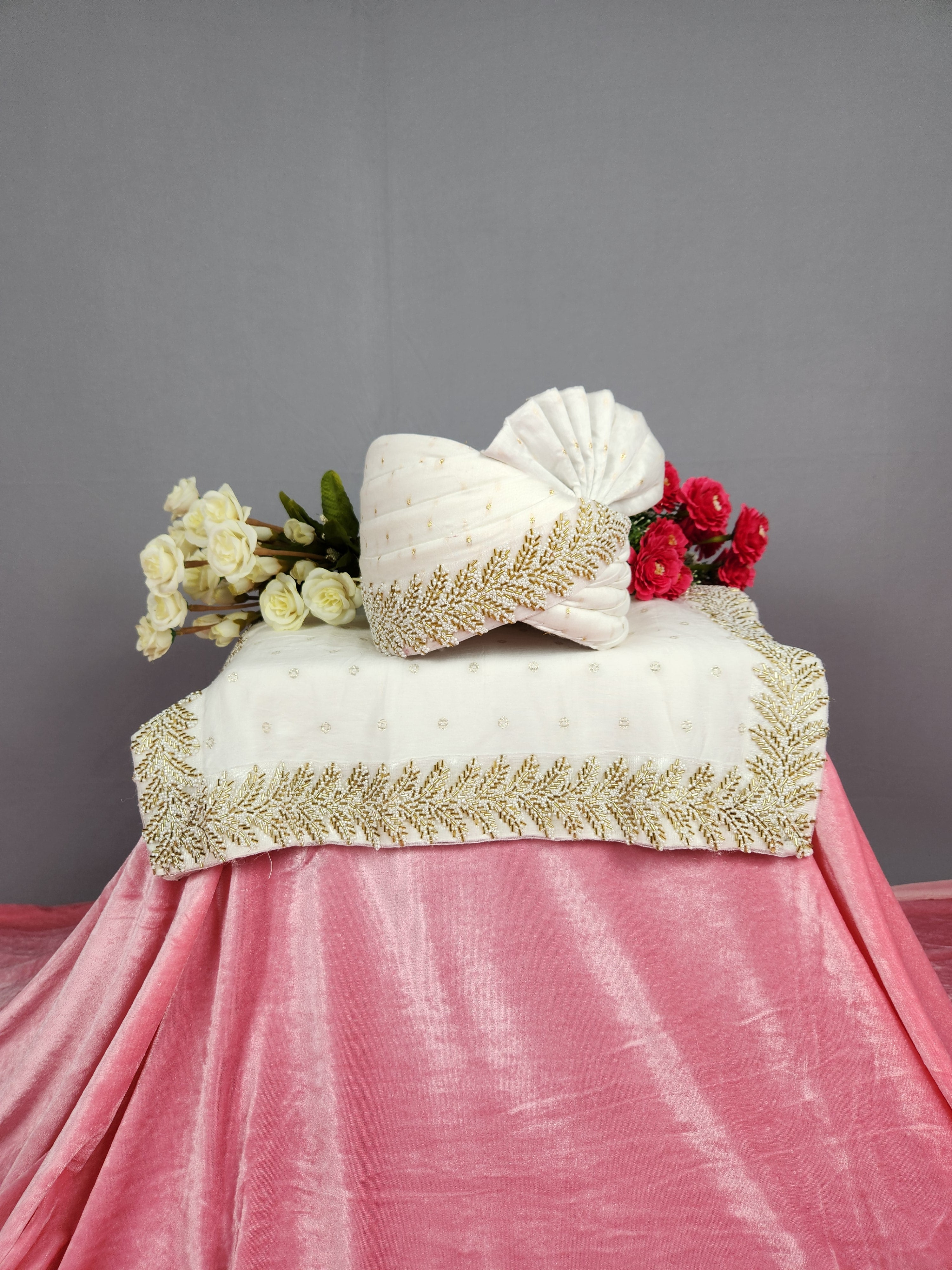 White Groom Turban Shawl | Dupatta Safa Set For Men