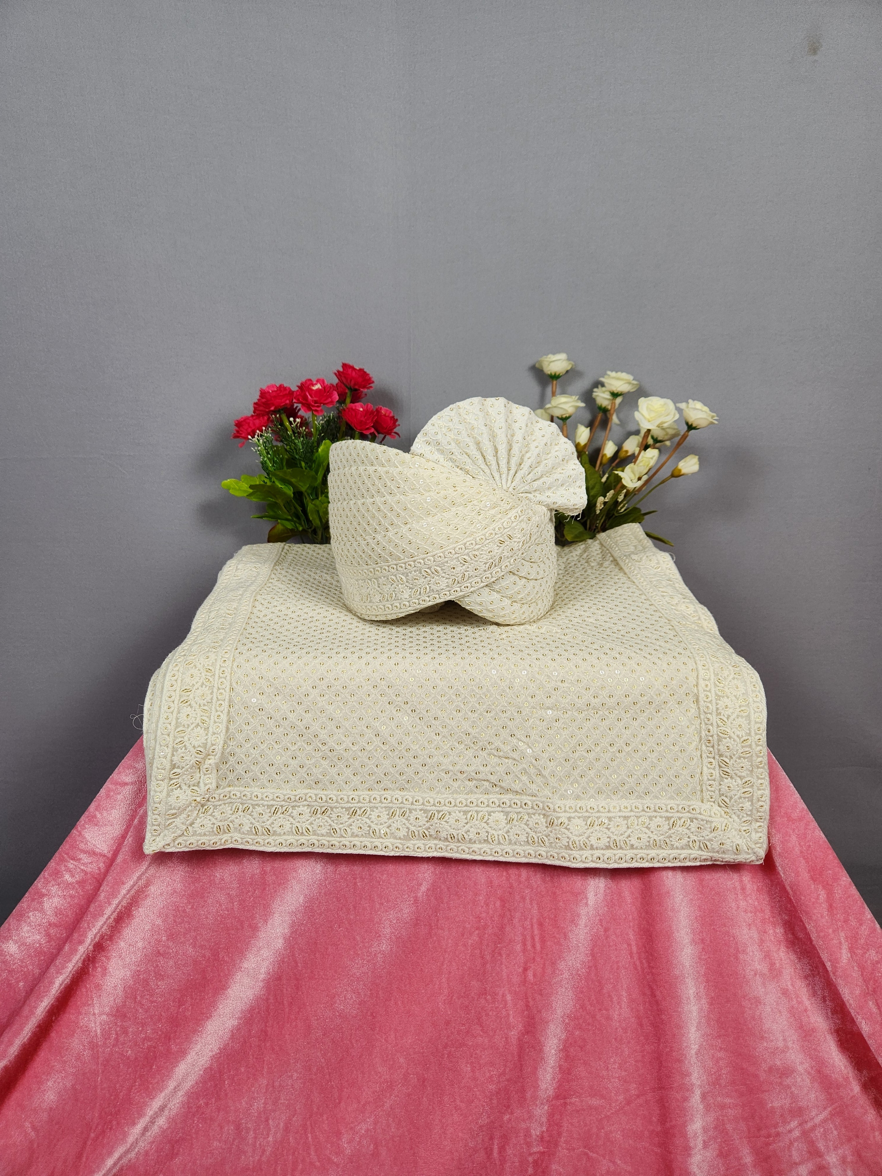 White Groom Turban Shawl Set