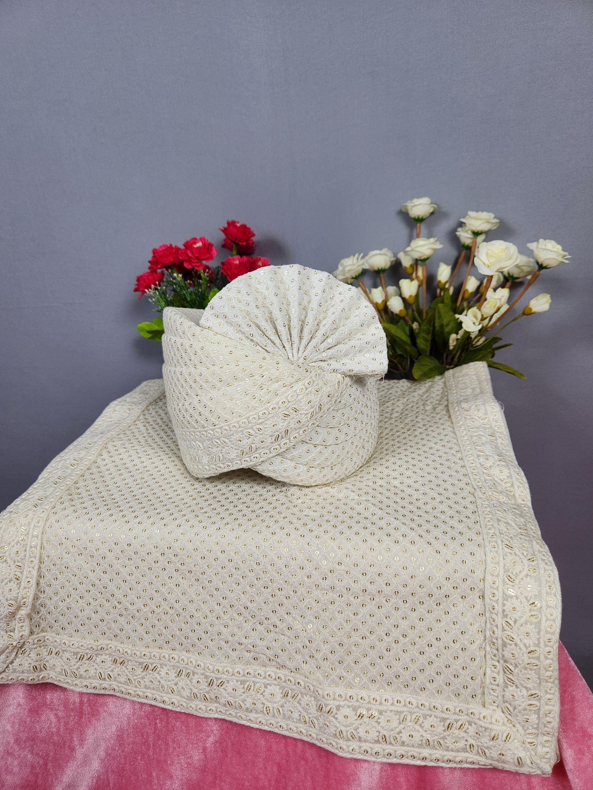 White Groom Turban Shawl Set