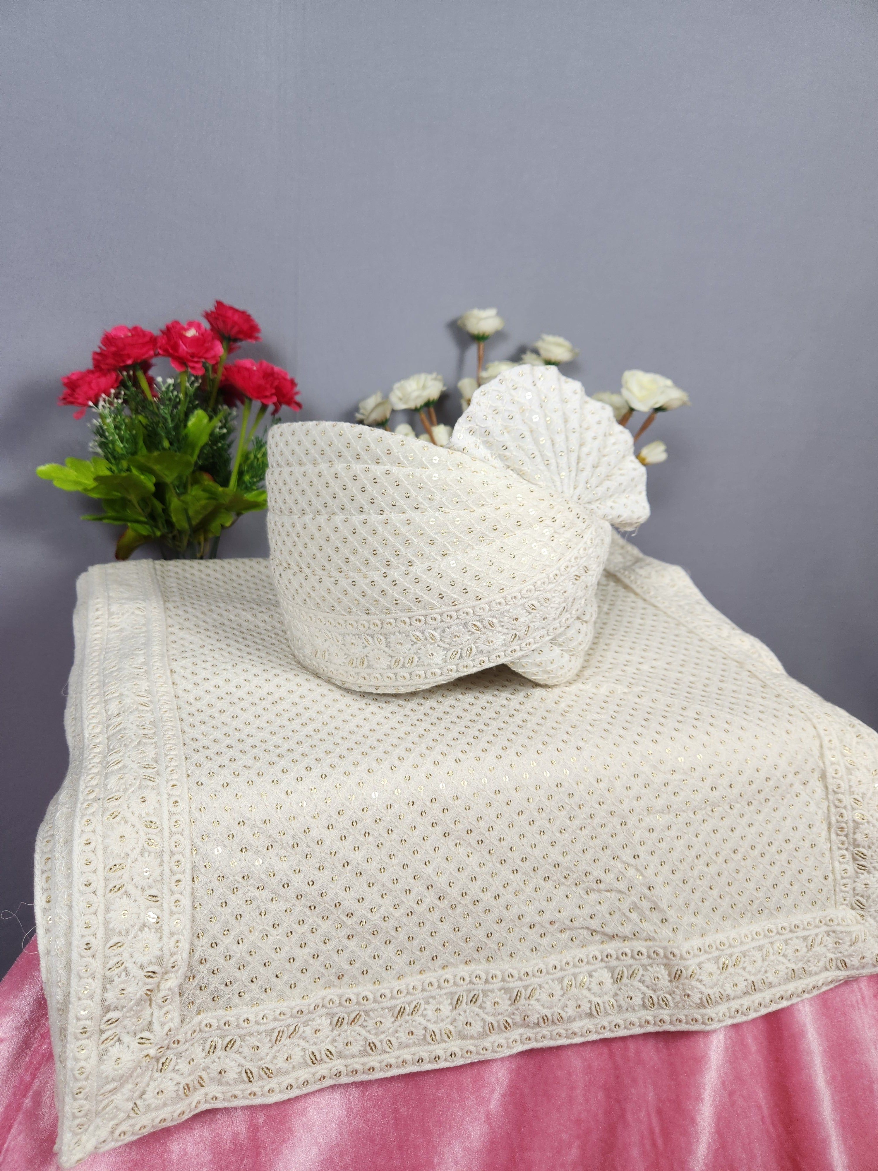 White Groom Turban Shawl Set