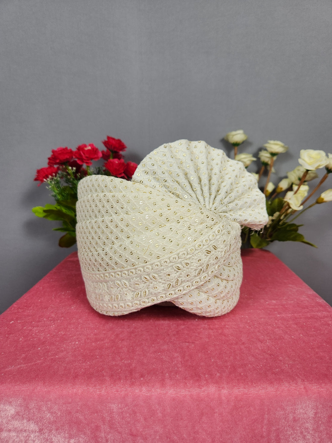 White Groom Turban With Chikankari Work