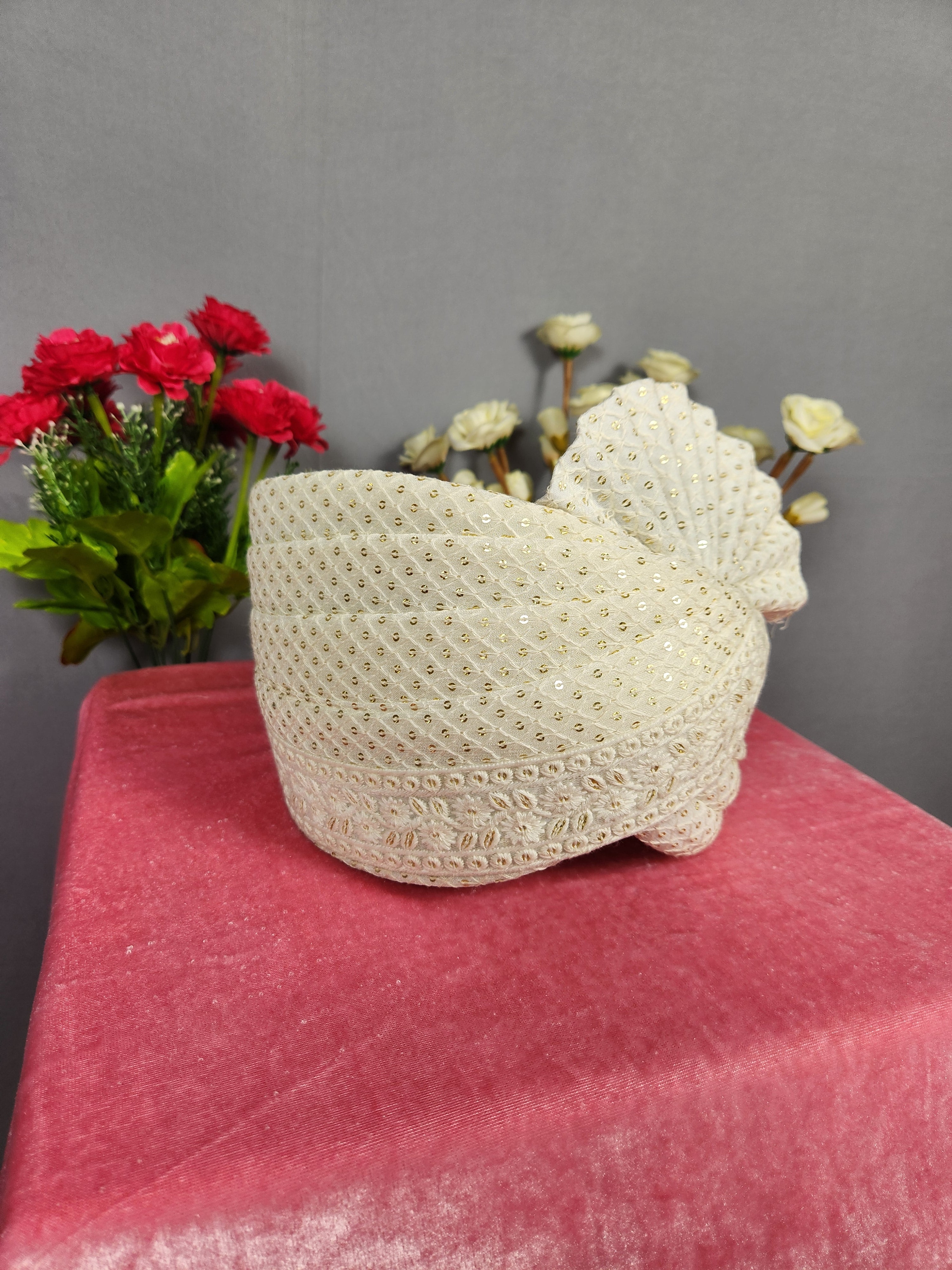 White Groom Turban With Chikankari Work