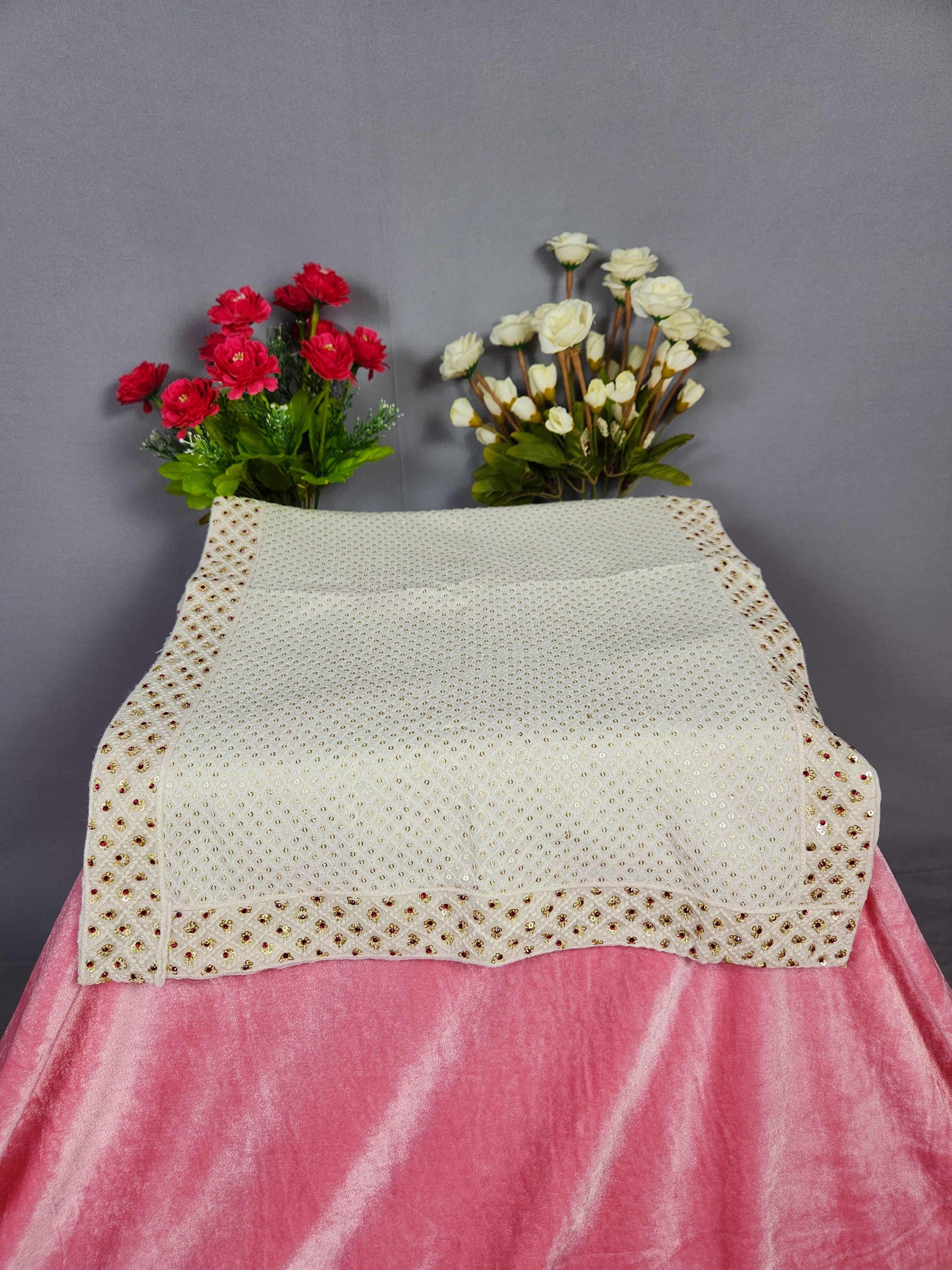 White Groom Turban Shawl With Red Stones | Dupatta Safa Set For Men